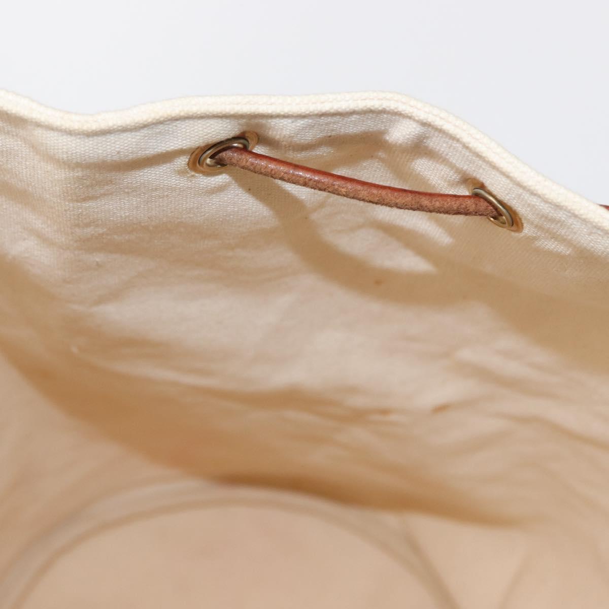 HERMES Porochon Mimir GM Shoulder Bag Canvas White Gold Auth ka758