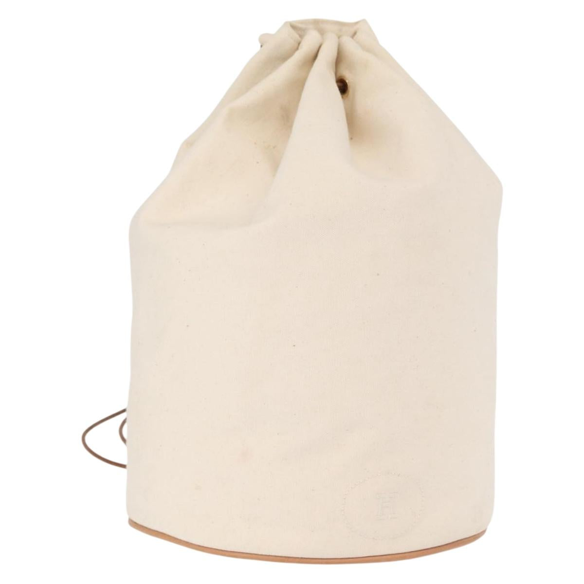 HERMES Porochon Mimir GM Shoulder Bag Canvas White Gold Auth ka758