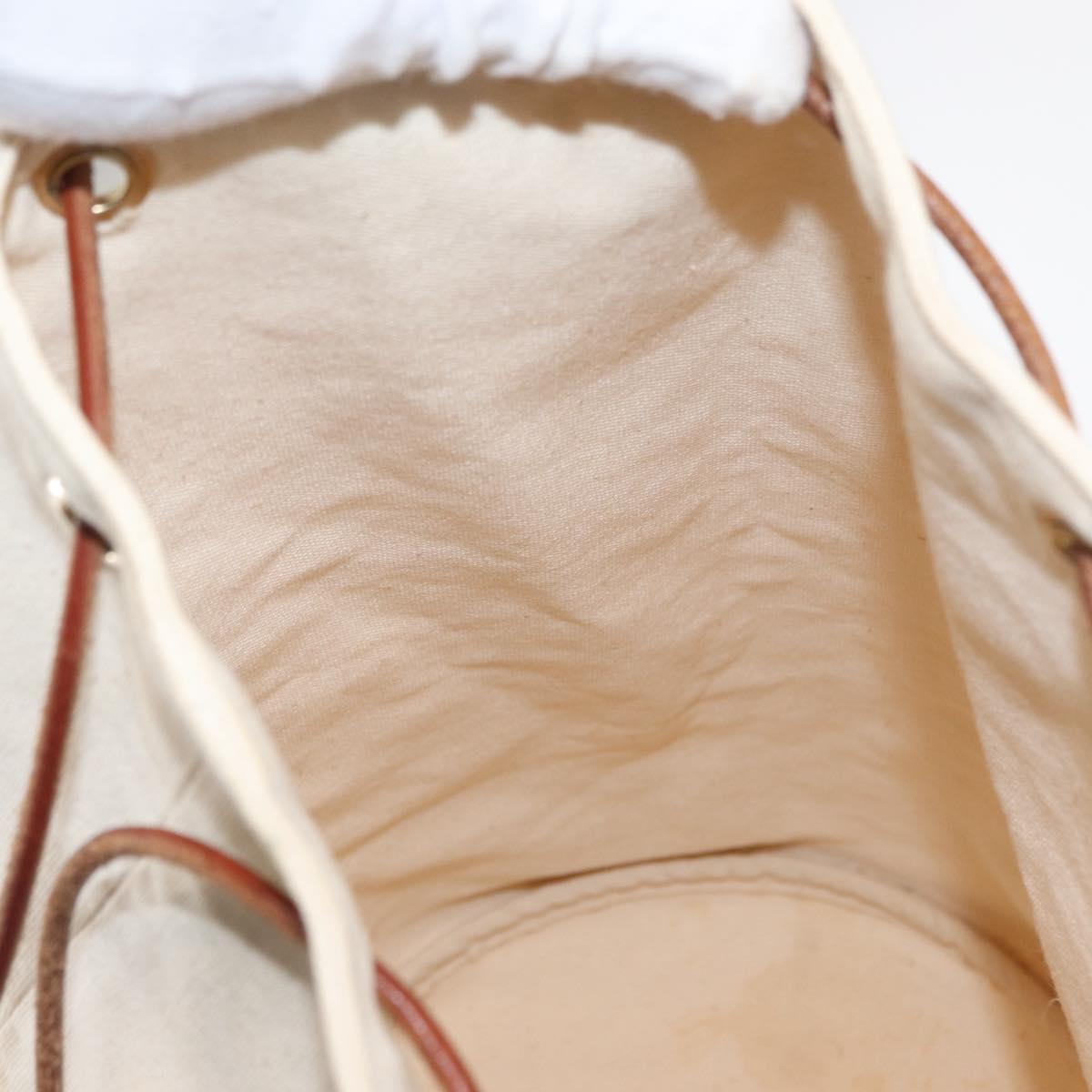 HERMES Porochon Mimir GM Shoulder Bag Canvas White Gold Auth ka758