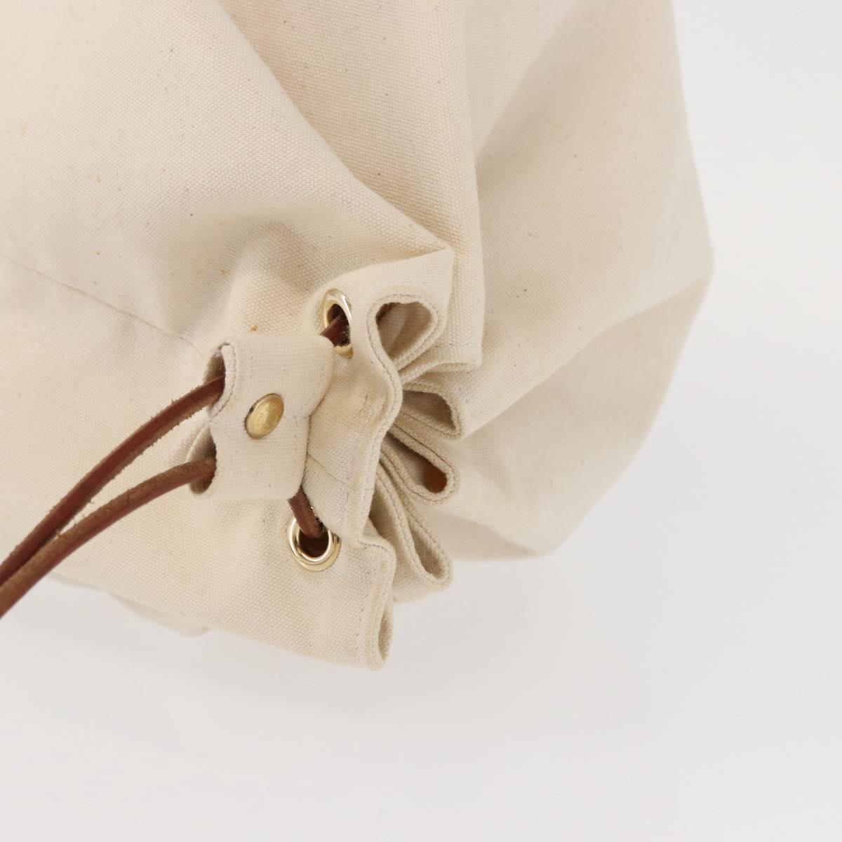 HERMES Porochon Mimir GM Shoulder Bag Canvas White Gold Auth ka758