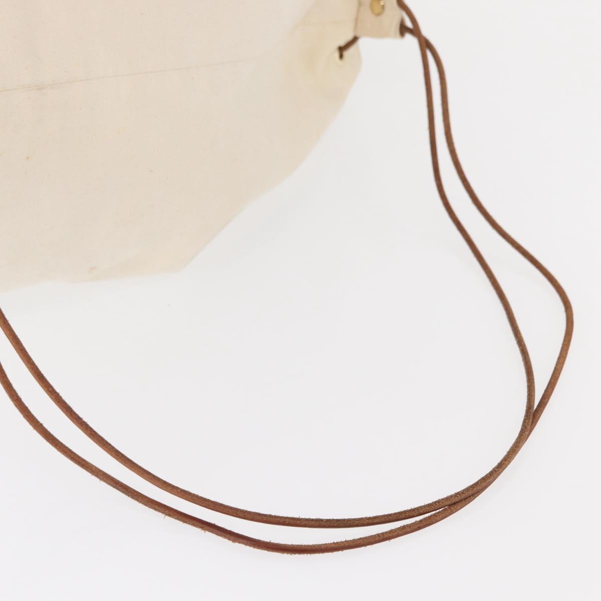 HERMES Porochon Mimir GM Shoulder Bag Canvas White Gold Auth ka758