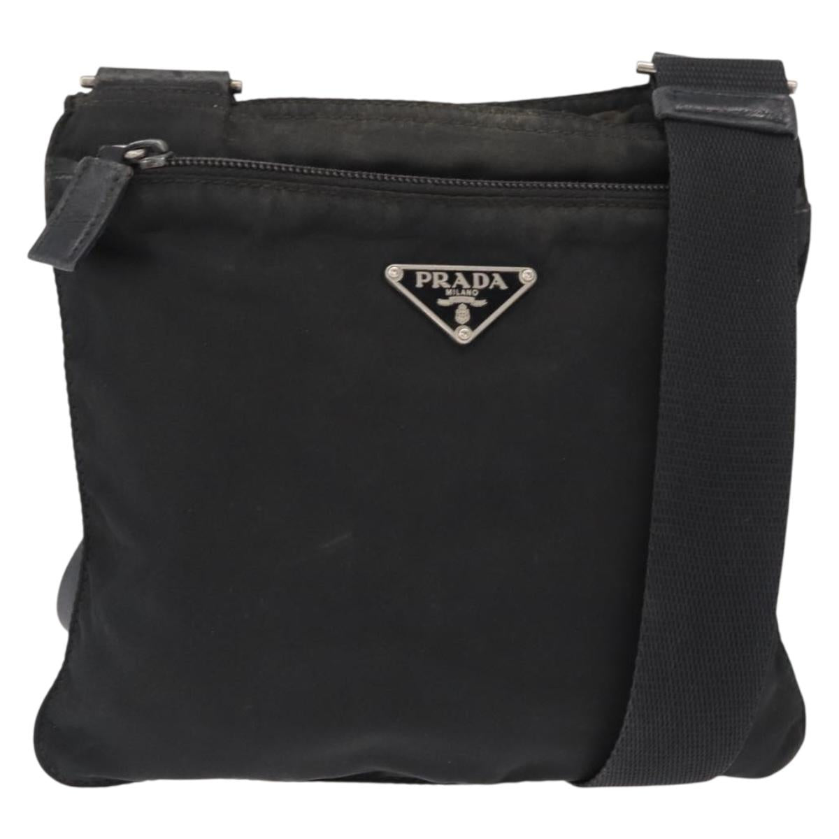 PRADA Shoulder Bag Nylon Black Silver Auth ka765