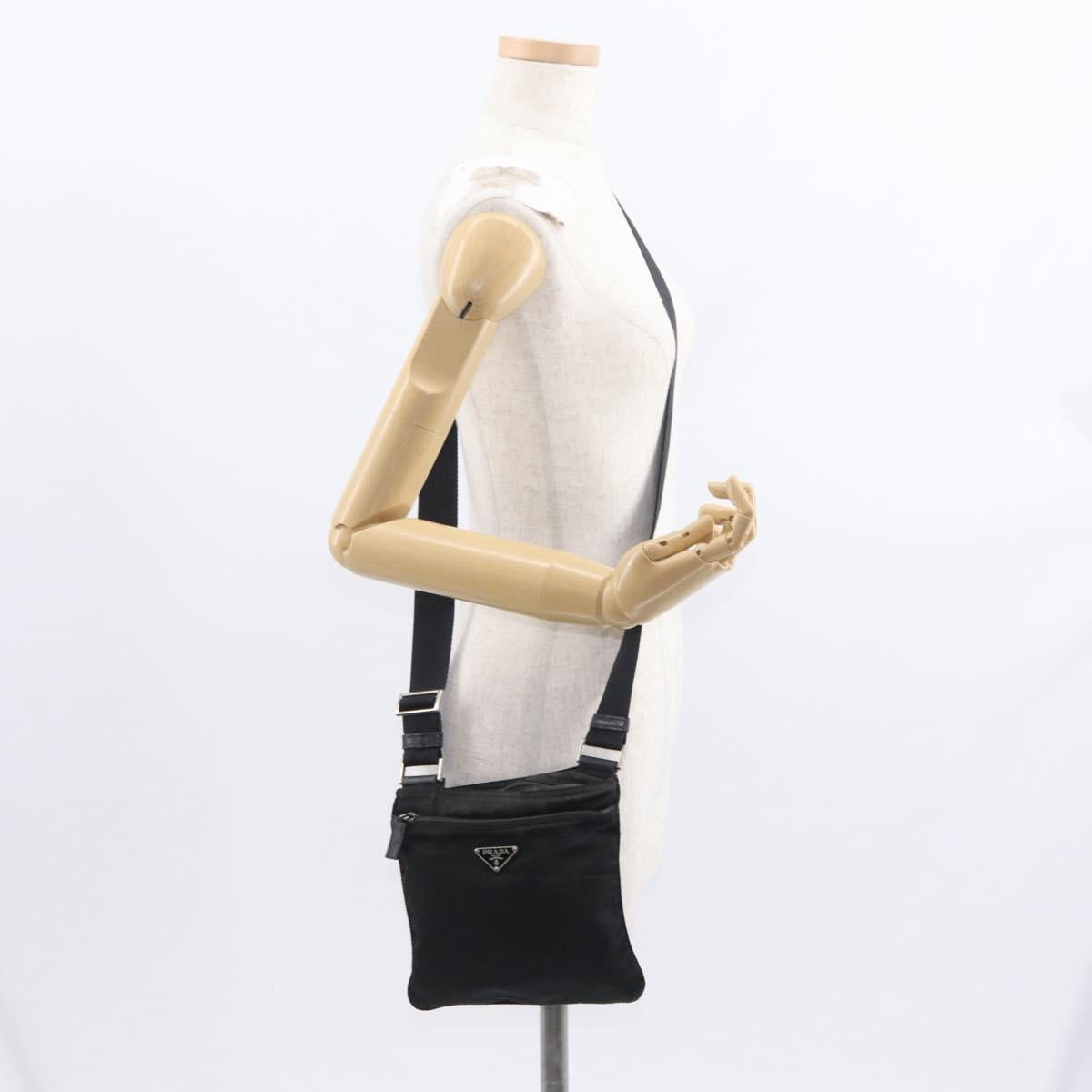 PRADA Shoulder Bag Nylon Black Silver Auth ka765