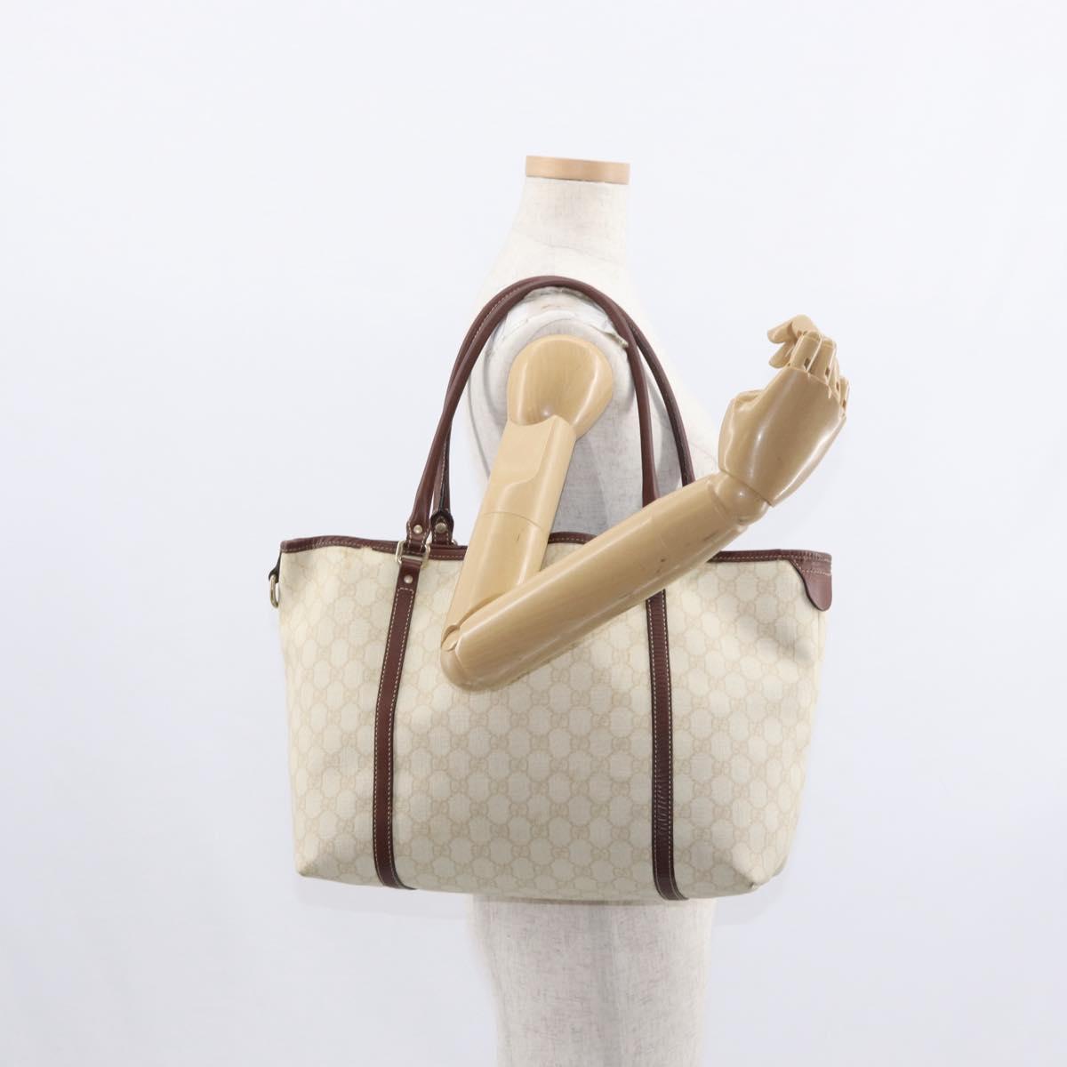 GUCCI GG Supreme Tote Bag PVC Cream Gold 197953 Auth ka766