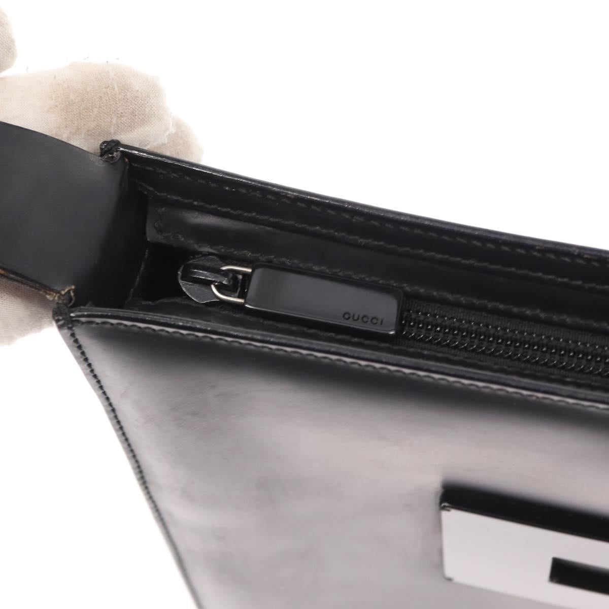 GUCCI Shoulder Bag Leather Black Silver 001 3065 Auth ka767