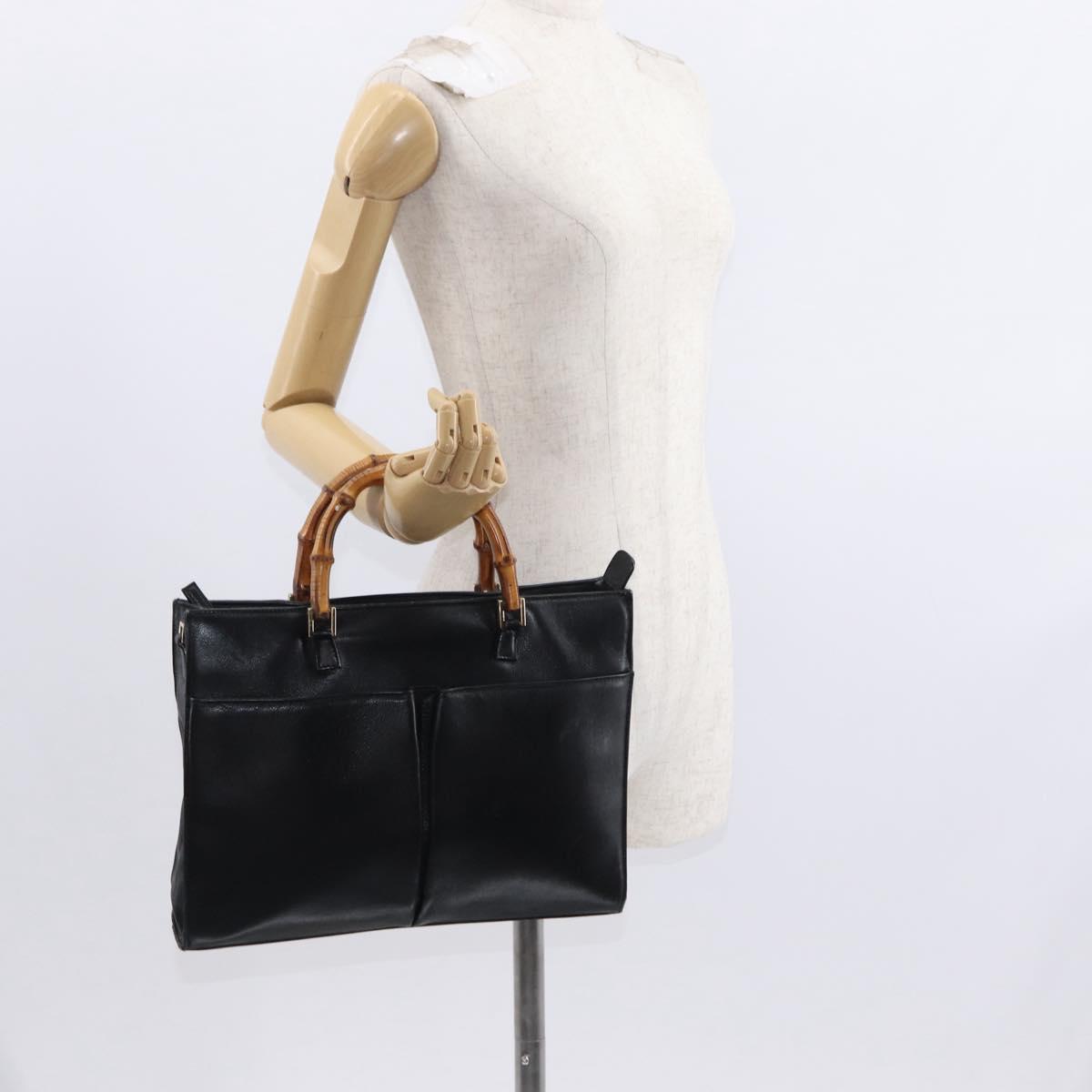 GUCCI Bamboo Hand Bag Leather Black Gold 001 2855 1875 0 Auth ka770