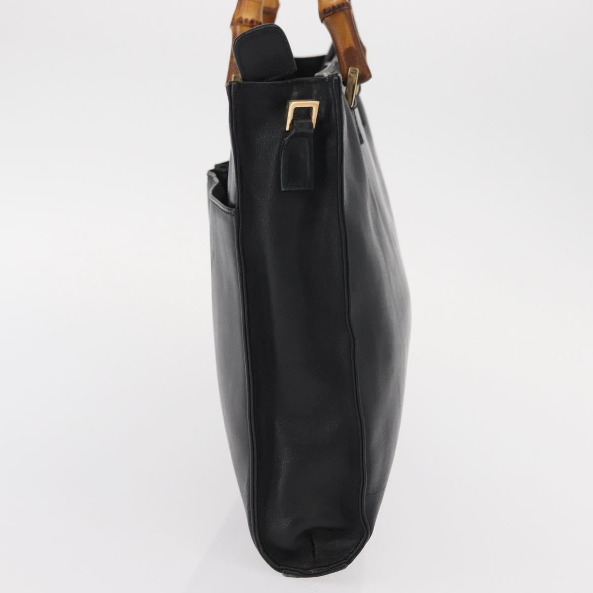 GUCCI Bamboo Hand Bag Leather Black Gold 001 2855 1875 0 Auth ka770