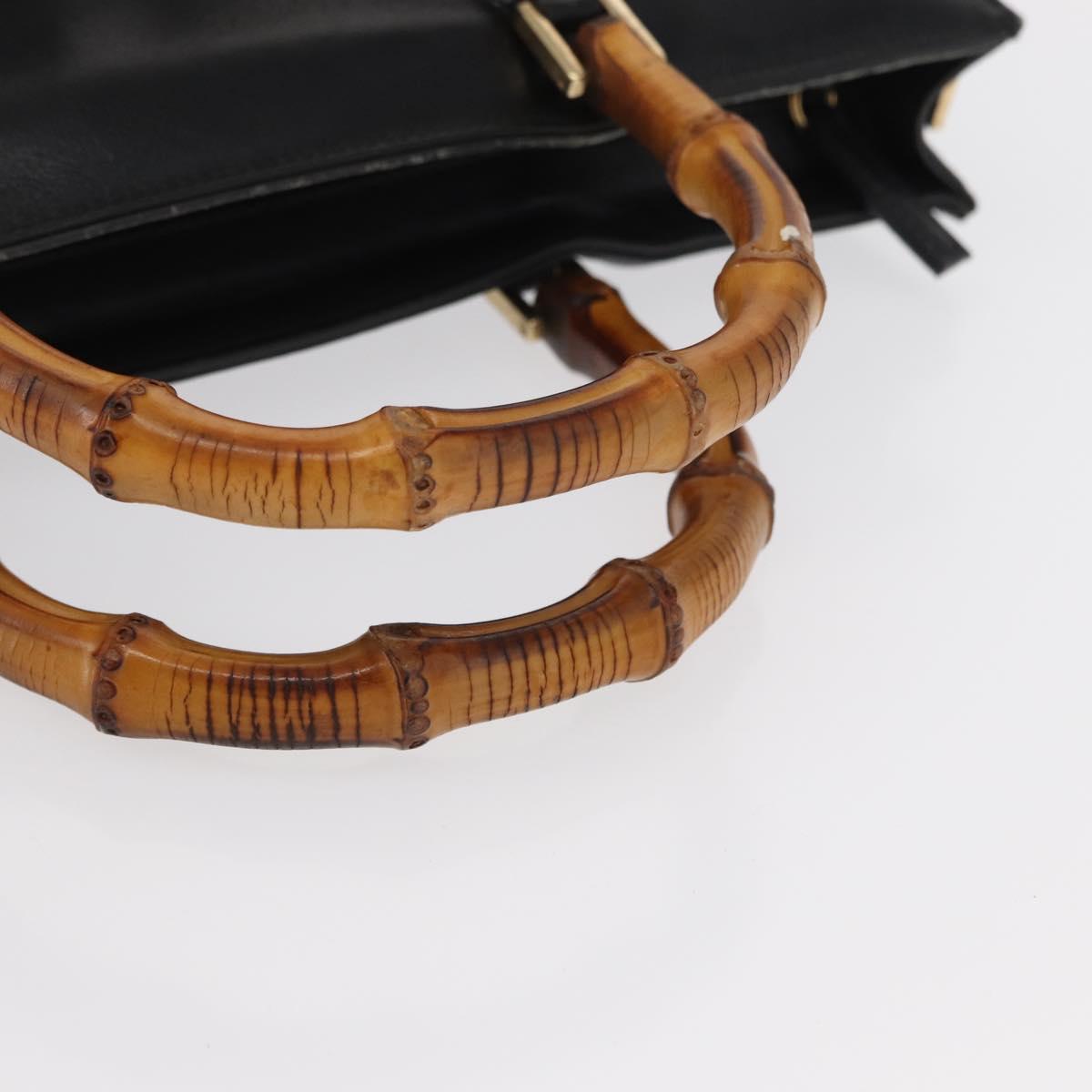 GUCCI Bamboo Hand Bag Leather Black Gold 001 2855 1875 0 Auth ka770