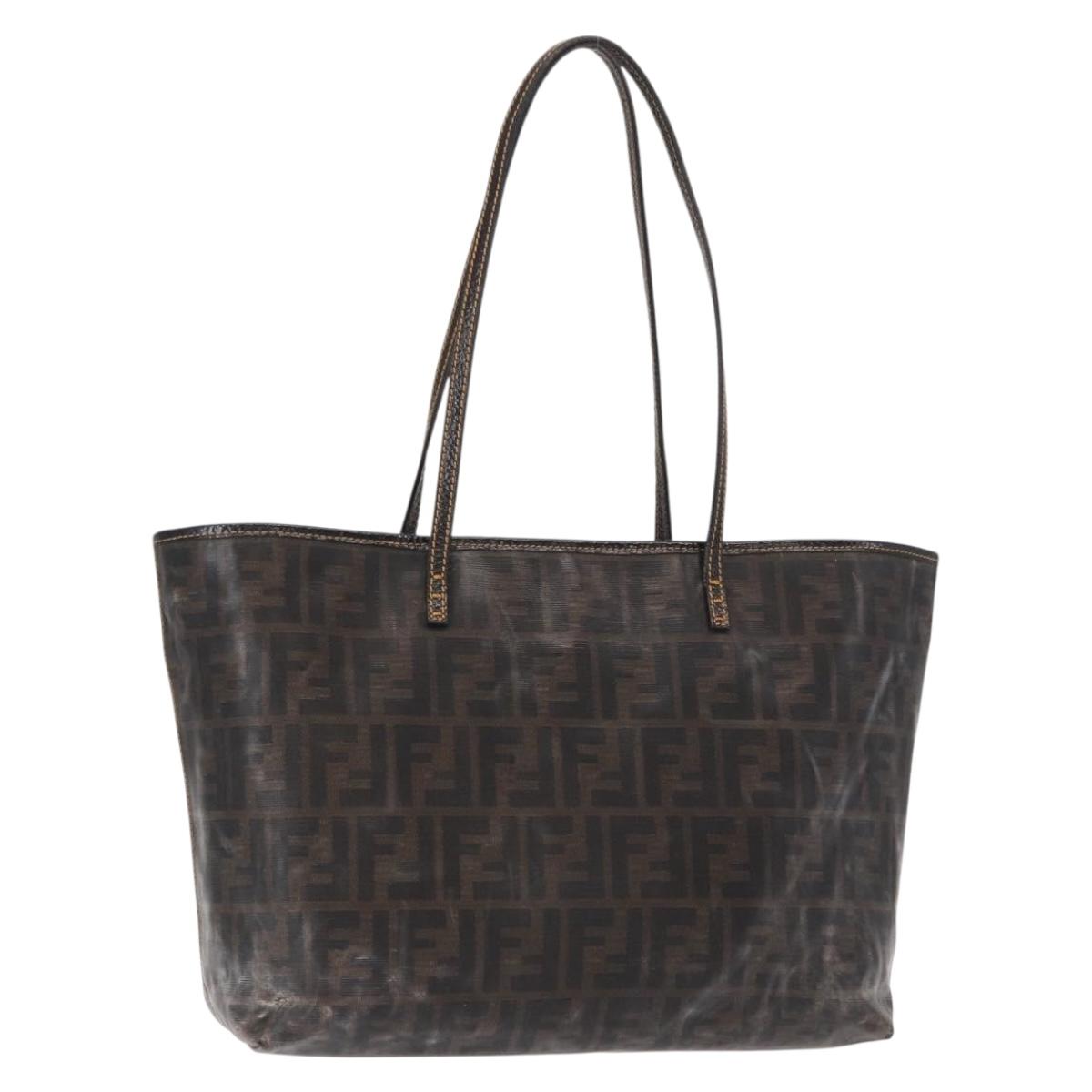 FENDI Zucca Canvas Tote Bag Coated Canvas Black Brown Auth ka771