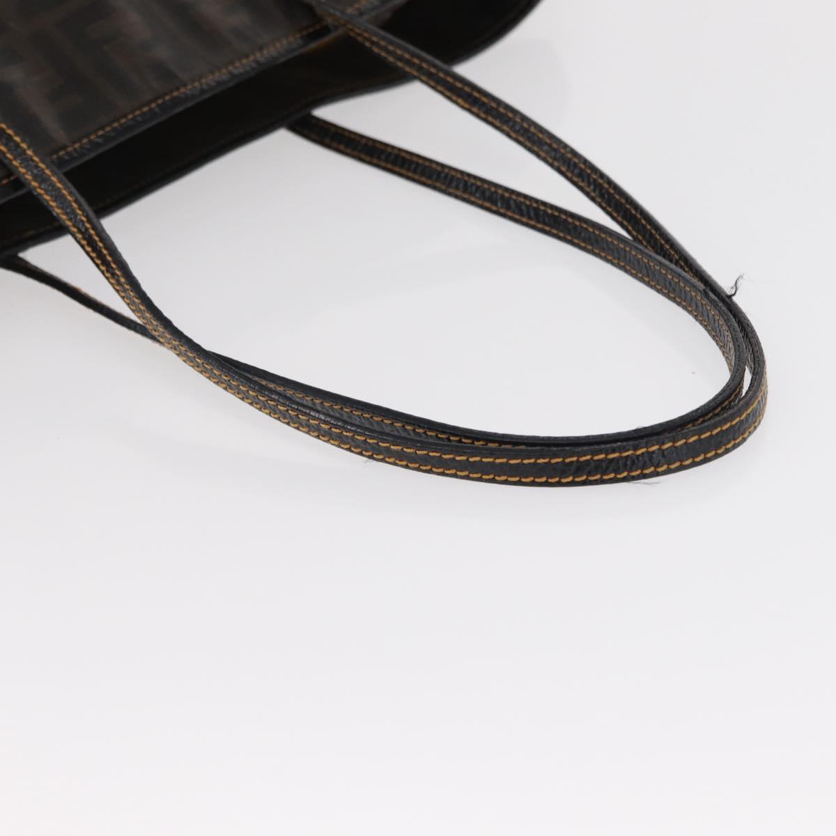 FENDI Zucca Canvas Tote Bag Coated Canvas Black Brown Auth ka771