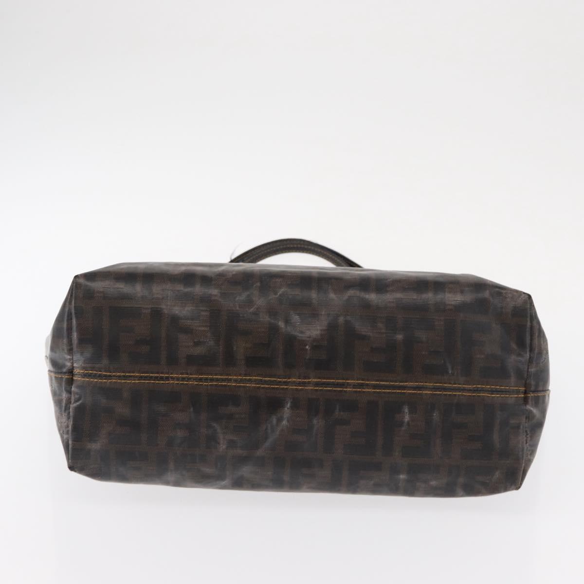 FENDI Zucca Canvas Tote Bag Coated Canvas Black Brown Auth ka771
