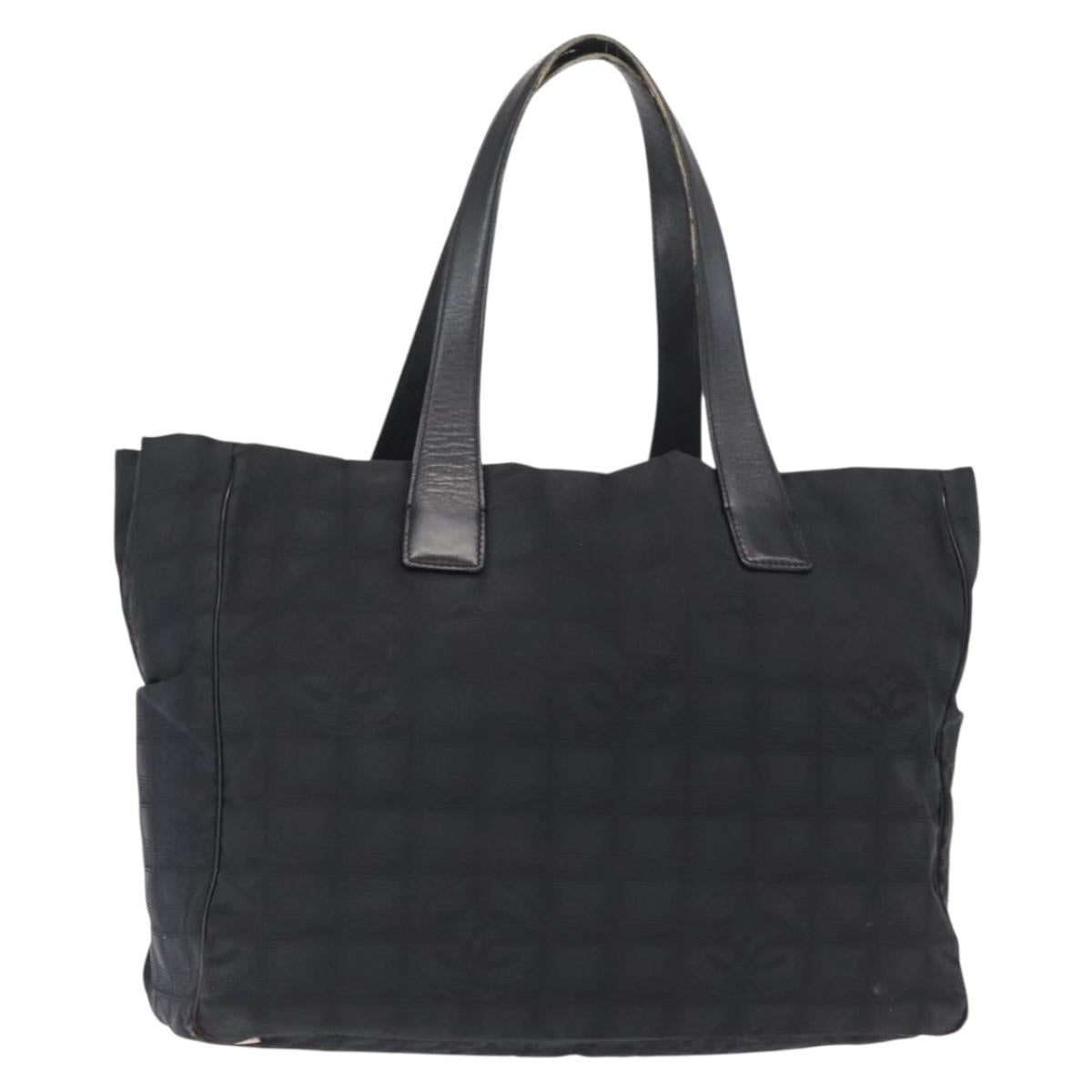 CHANEL New Travel Line Tote Bag Nylon Black Gold CC Auth ka772