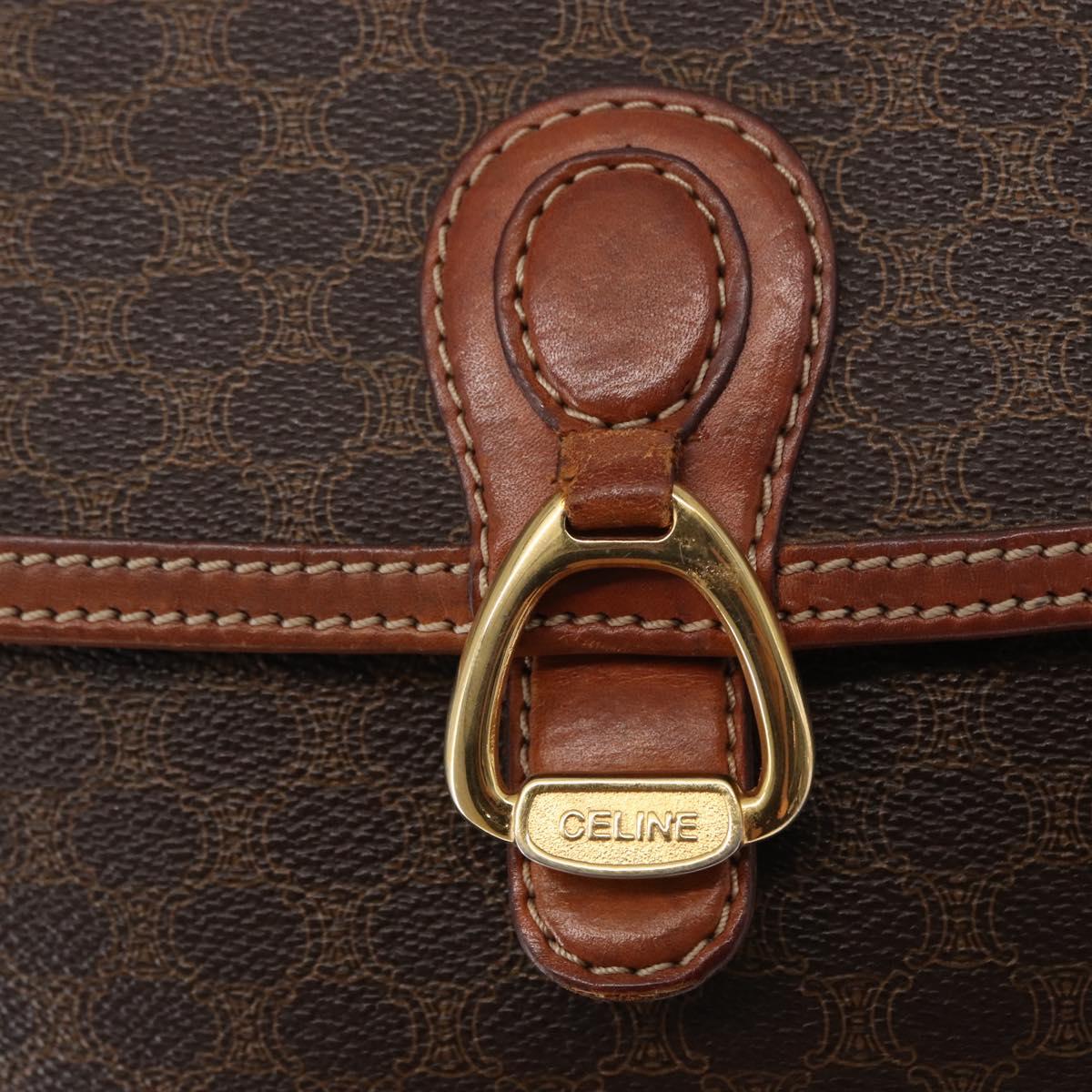 CELINE Macadam Canvas Shoulder Bag PVC Leather Brown Gold Auth ka776