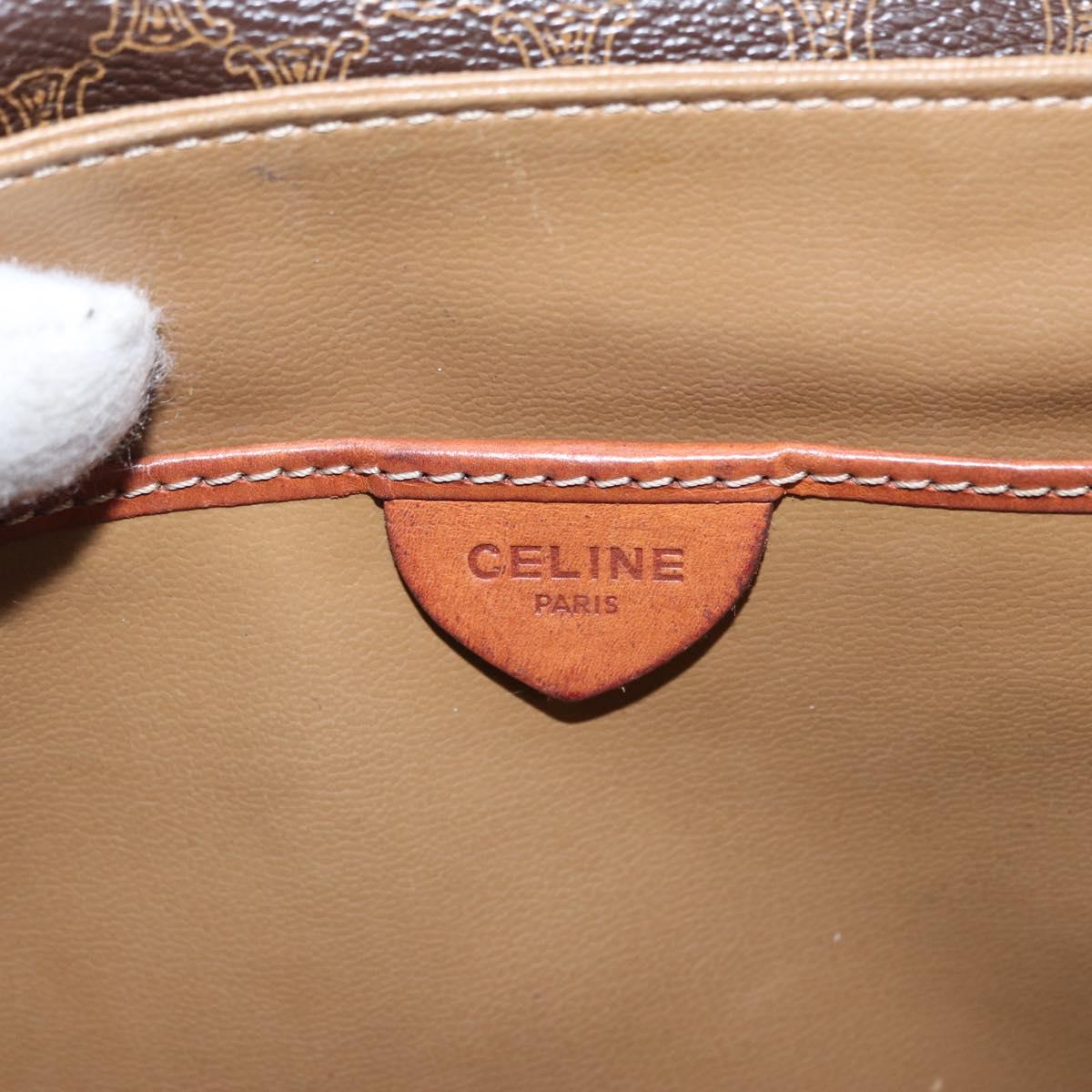 CELINE Macadam Canvas Shoulder Bag PVC Leather Brown Gold Auth ka776