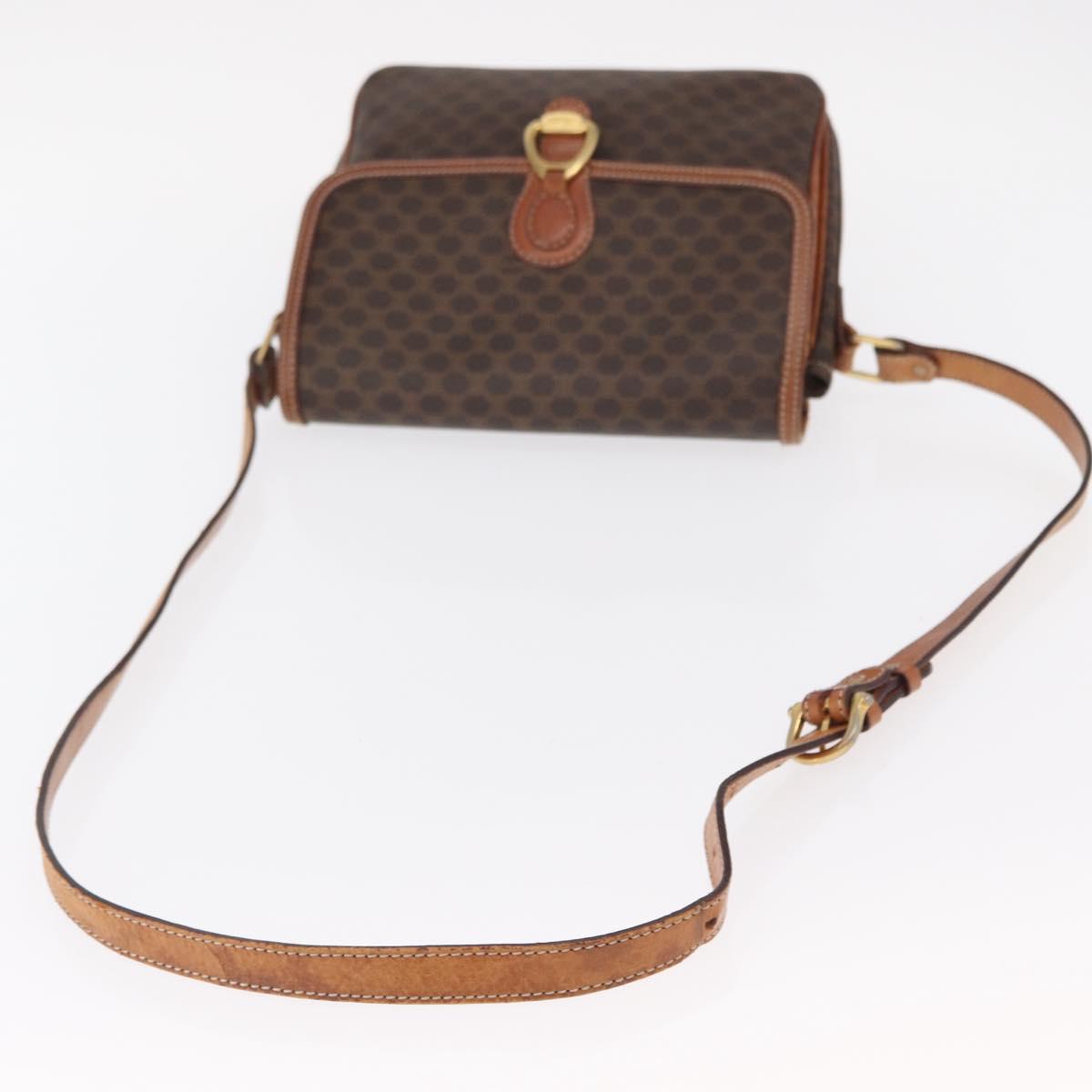 CELINE Macadam Canvas Shoulder Bag PVC Leather Brown Gold Auth ka776