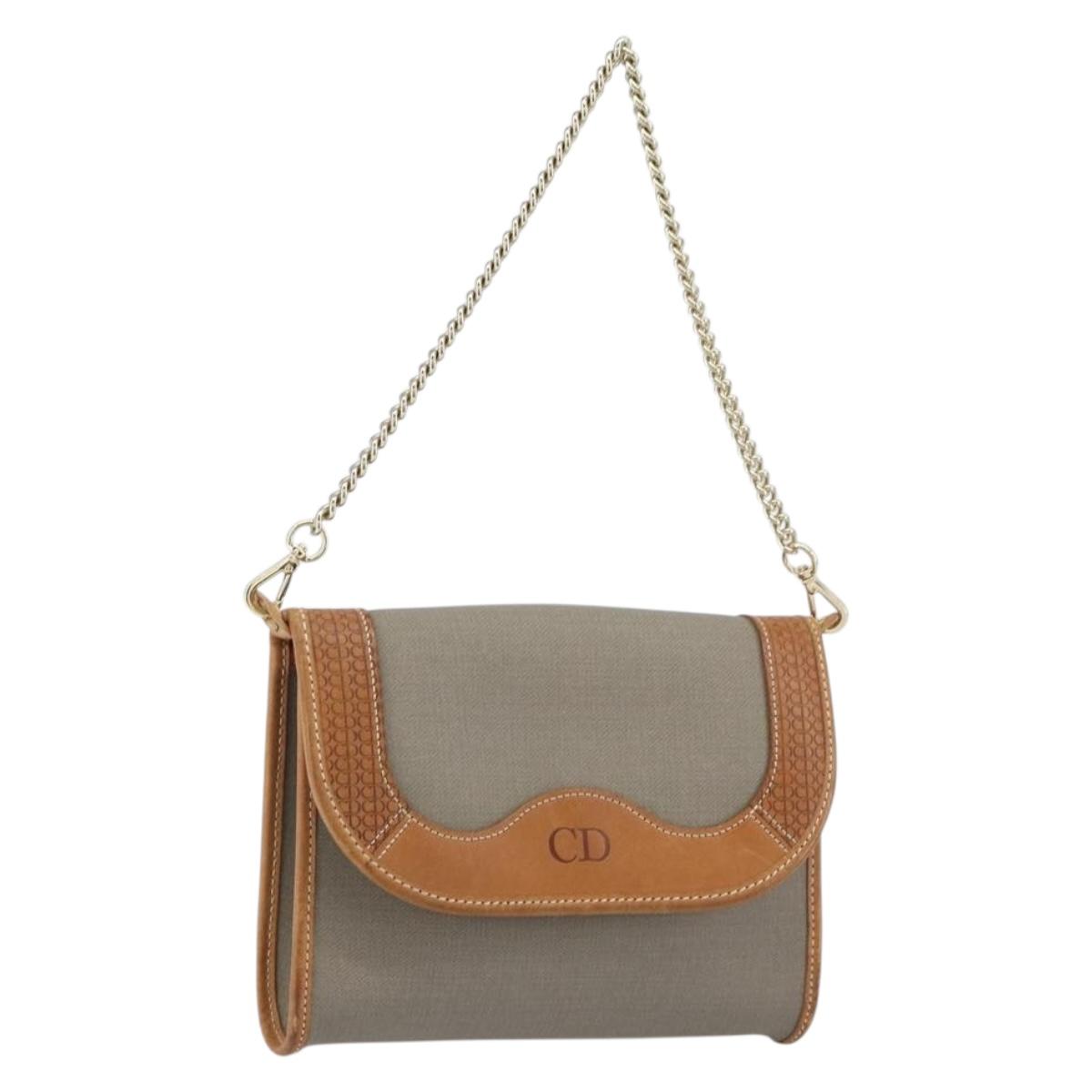 Christian Dior Shoulder Bag PVC Gray Gold Auth ka778