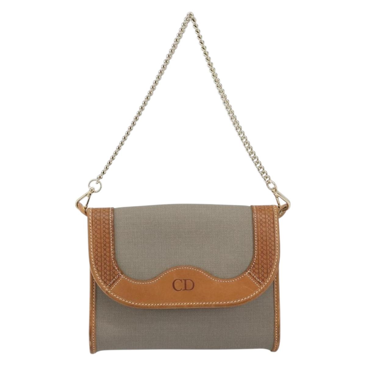 Christian Dior Shoulder Bag PVC Gray Gold Auth ka778