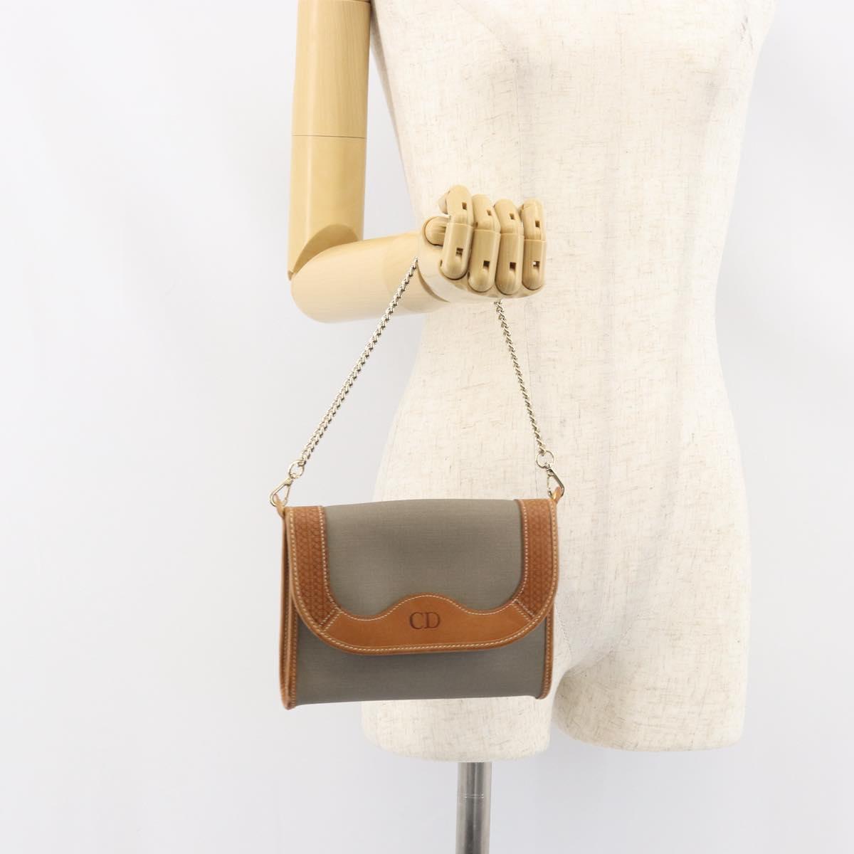 Christian Dior Shoulder Bag PVC Gray Gold Auth ka778