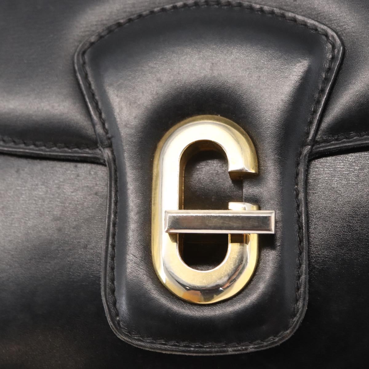 GUCCI Shoulder Bag Leather Black Gold Auth ka783
