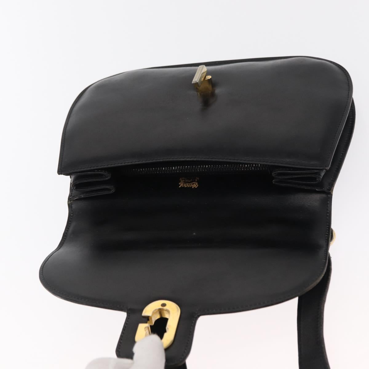 GUCCI Shoulder Bag Leather Black Gold Auth ka783