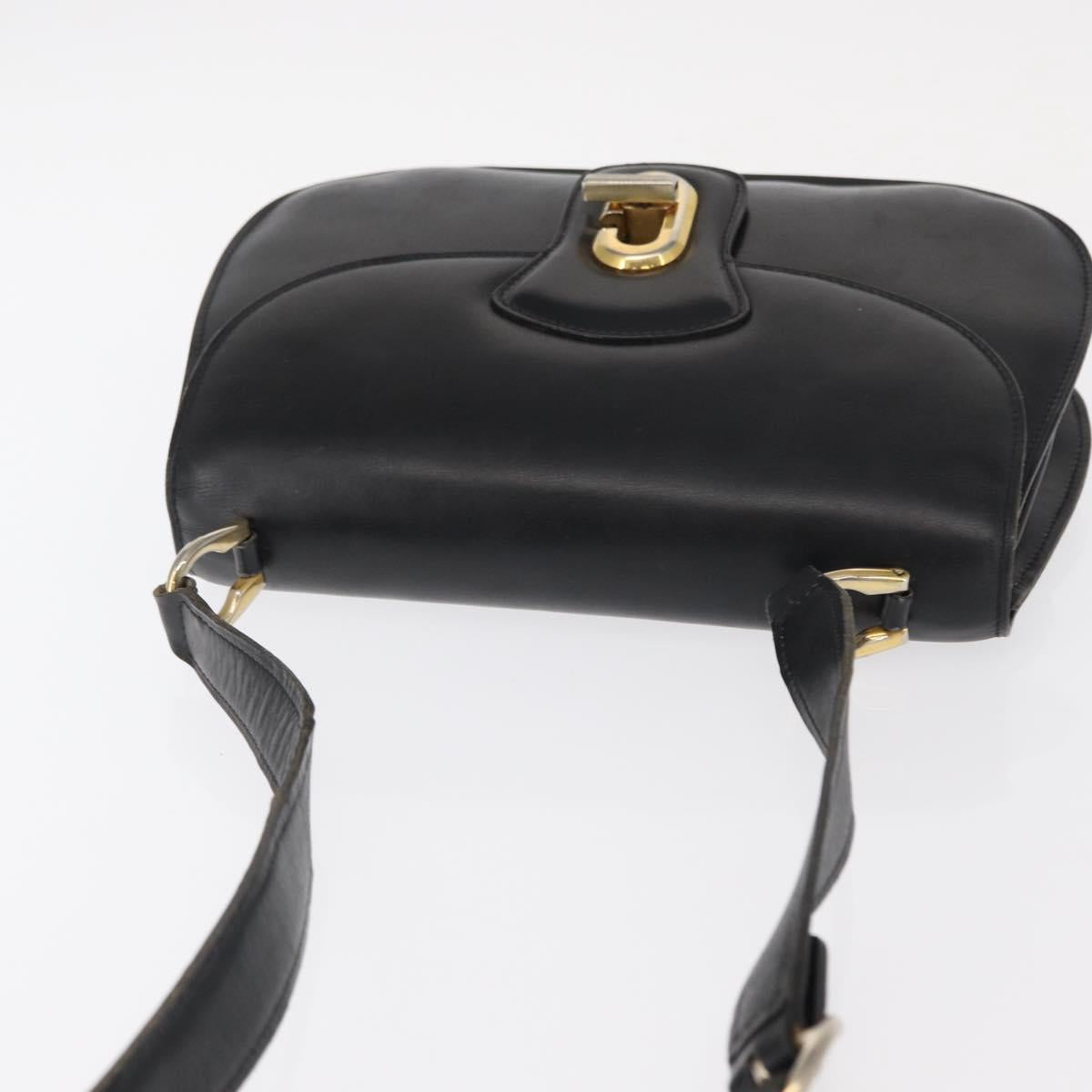 GUCCI Shoulder Bag Leather Black Gold Auth ka783