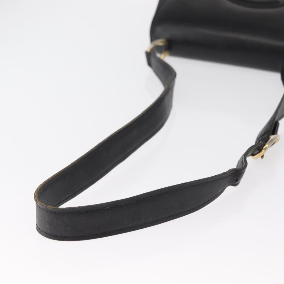 GUCCI Shoulder Bag Leather Black Gold Auth ka783