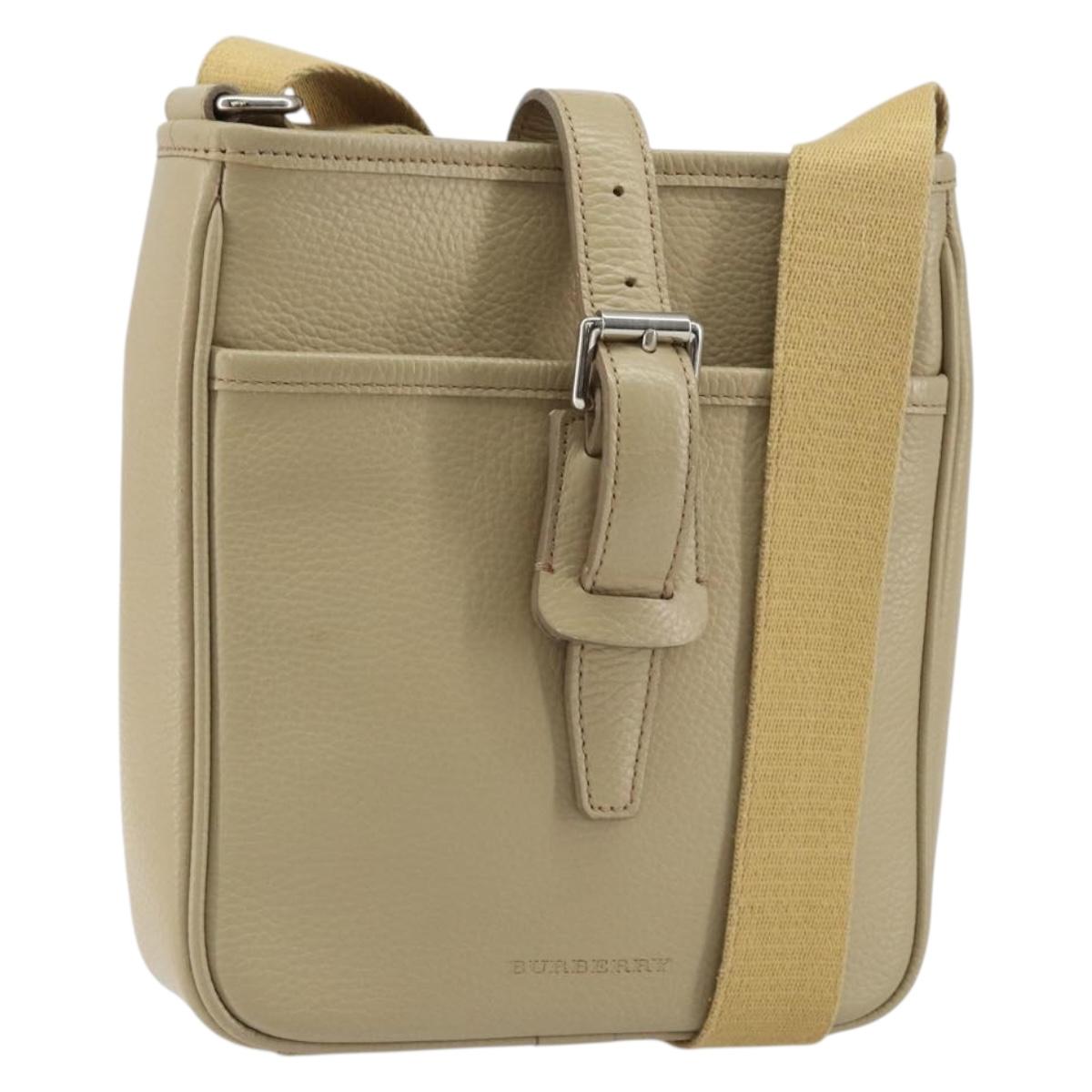 BURBERRY Shoulder Bag Leather Beige Silver Auth ka786