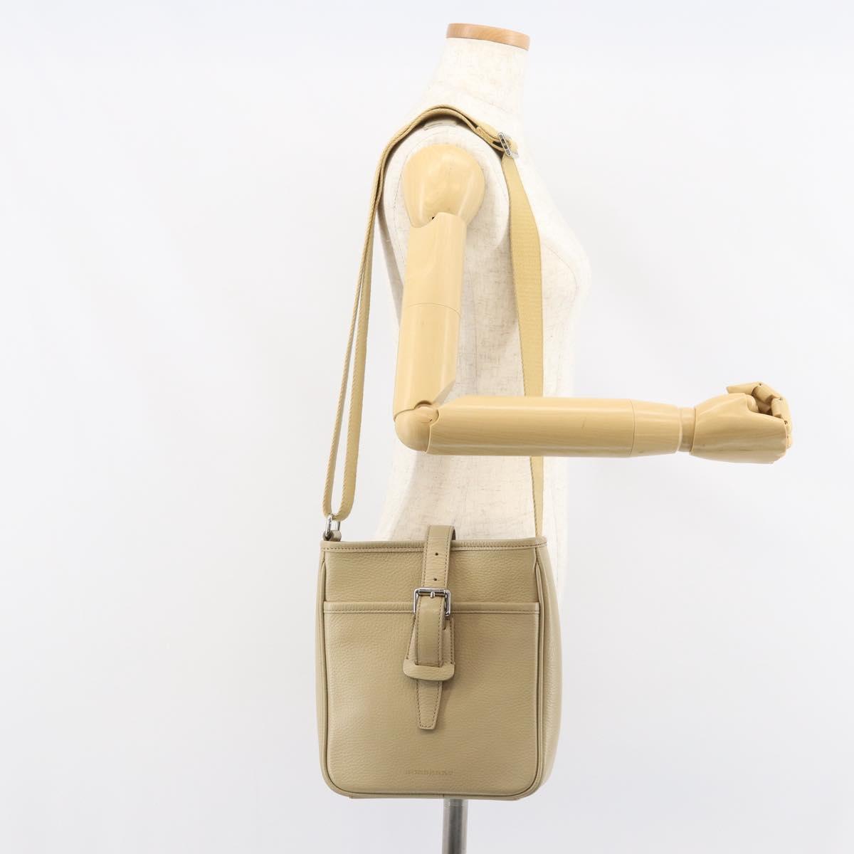 BURBERRY Shoulder Bag Leather Beige Silver Auth ka786