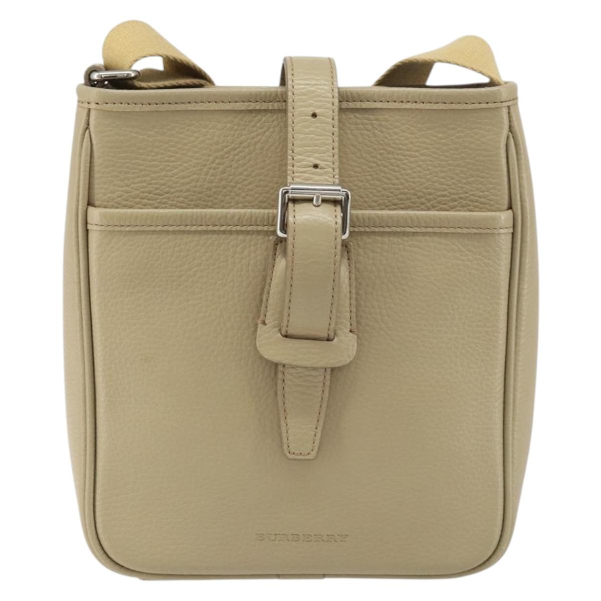 BURBERRY Shoulder Bag Leather Beige Silver Auth ka786
