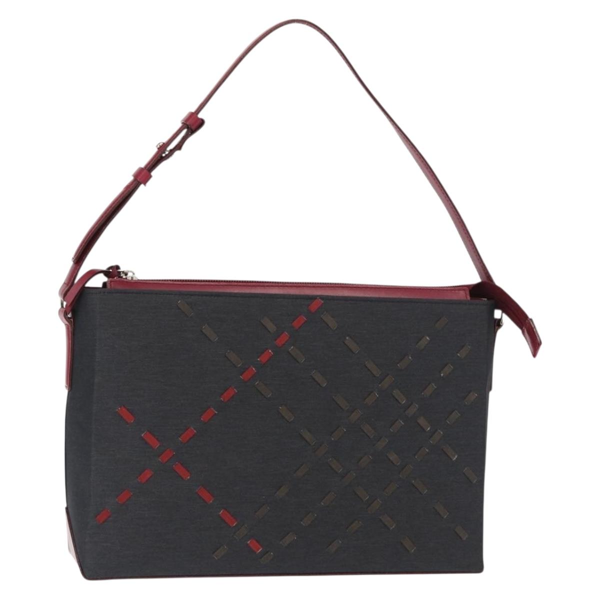 BURBERRY Nova Check Shoulder Bag Nylon Leather Gray Silver Auth ka787