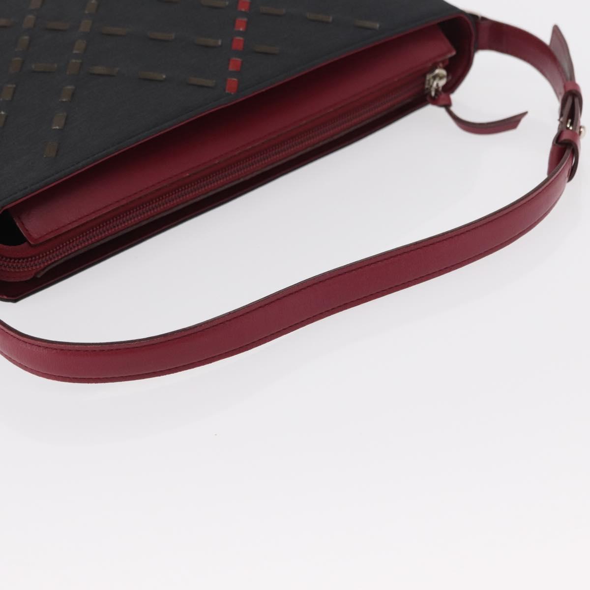 BURBERRY Nova Check Shoulder Bag Nylon Leather Gray Silver Auth ka787