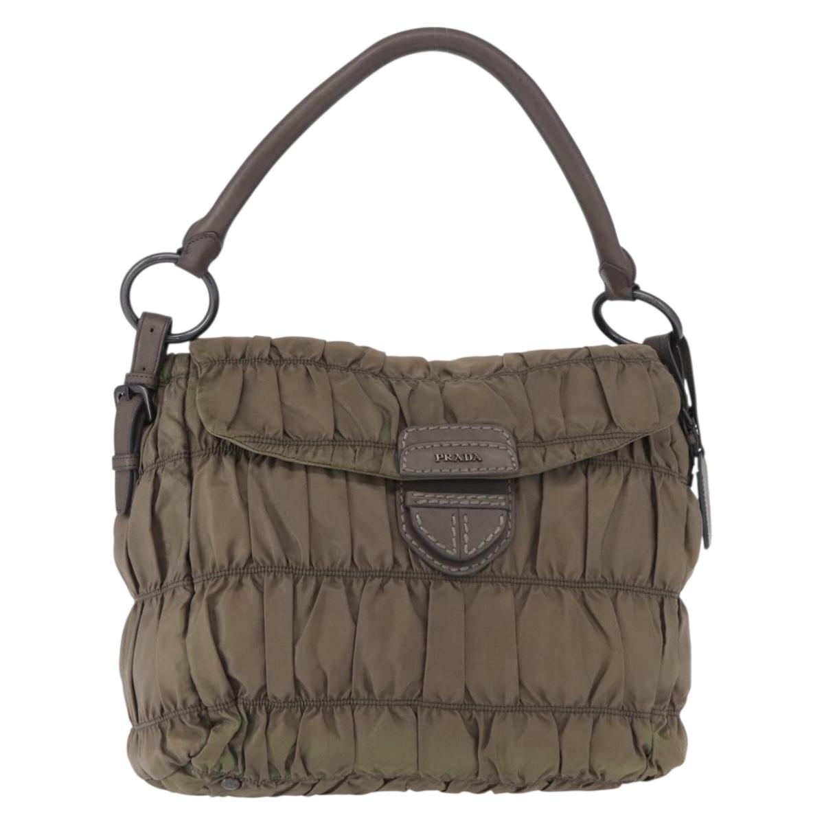 PRADA Shoulder Bag Nylon Leather Gray Auth ka788