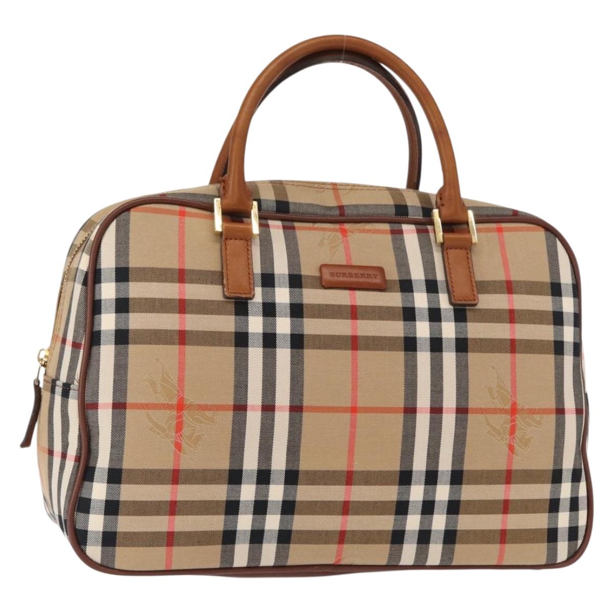 BURBERRY Nova Check Hand Bag Canvas Leather Beige Gold Auth ka789