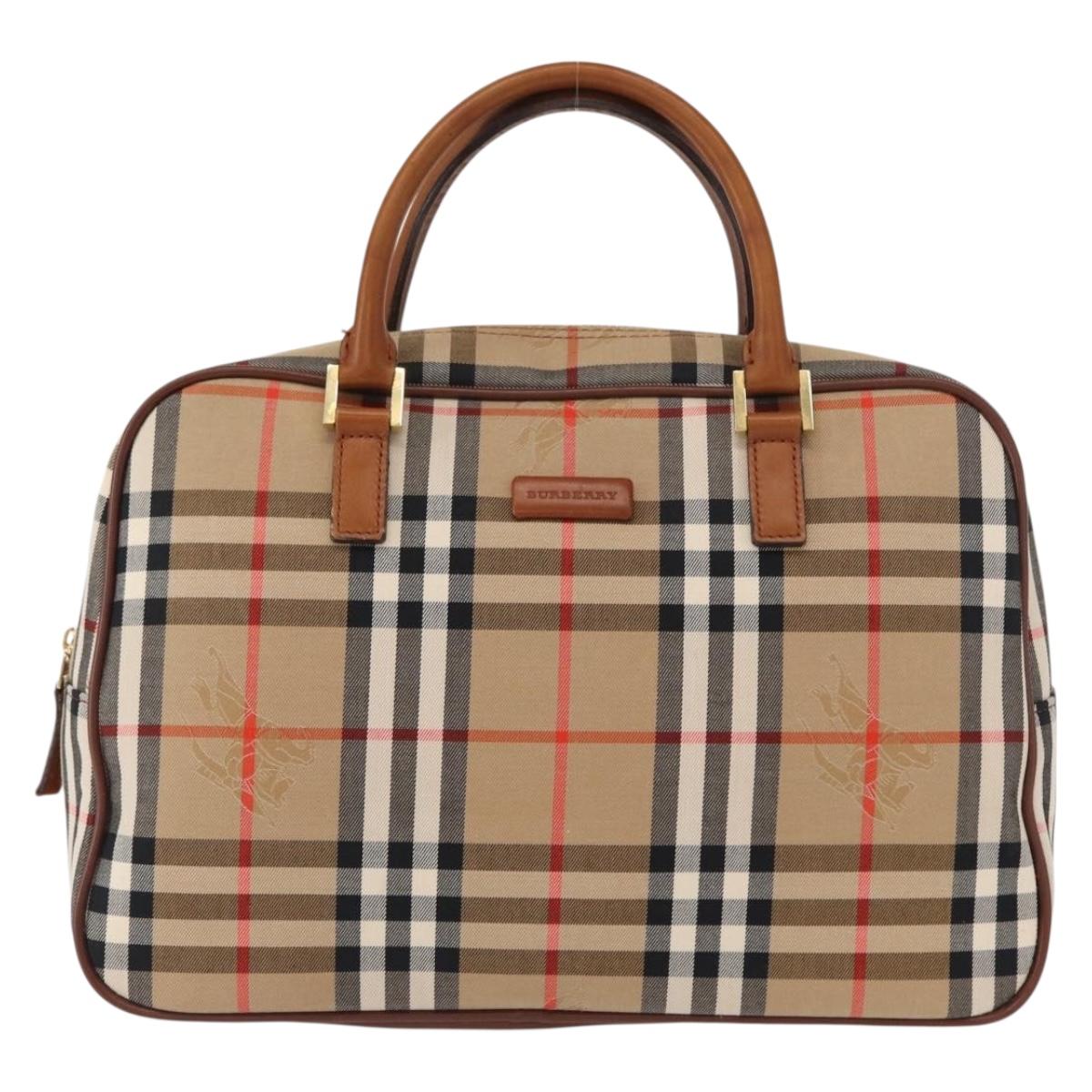 BURBERRY Nova Check Hand Bag Canvas Leather Beige Gold Auth ka789
