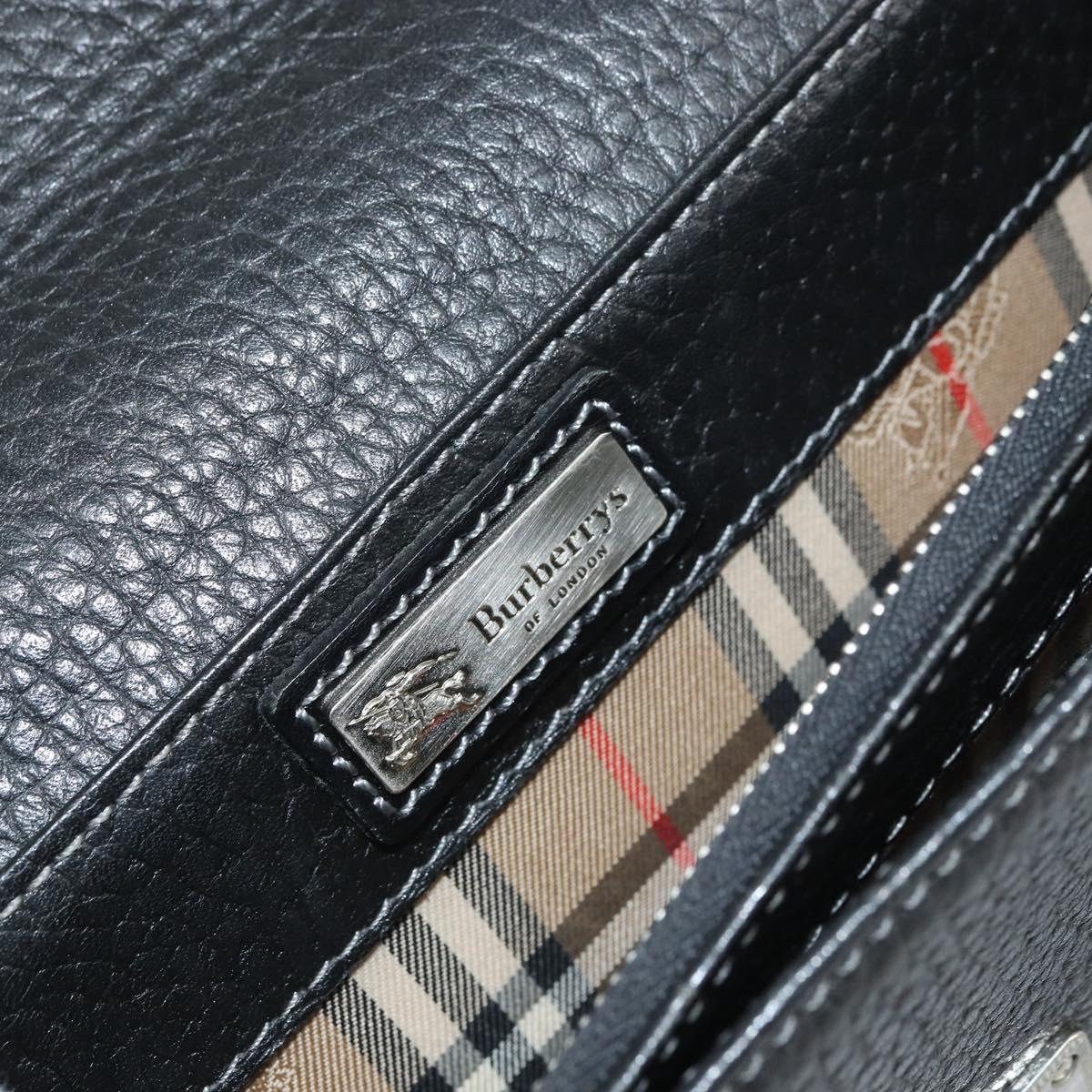 Burberrys Clutch Bag Leather Black Auth ka790