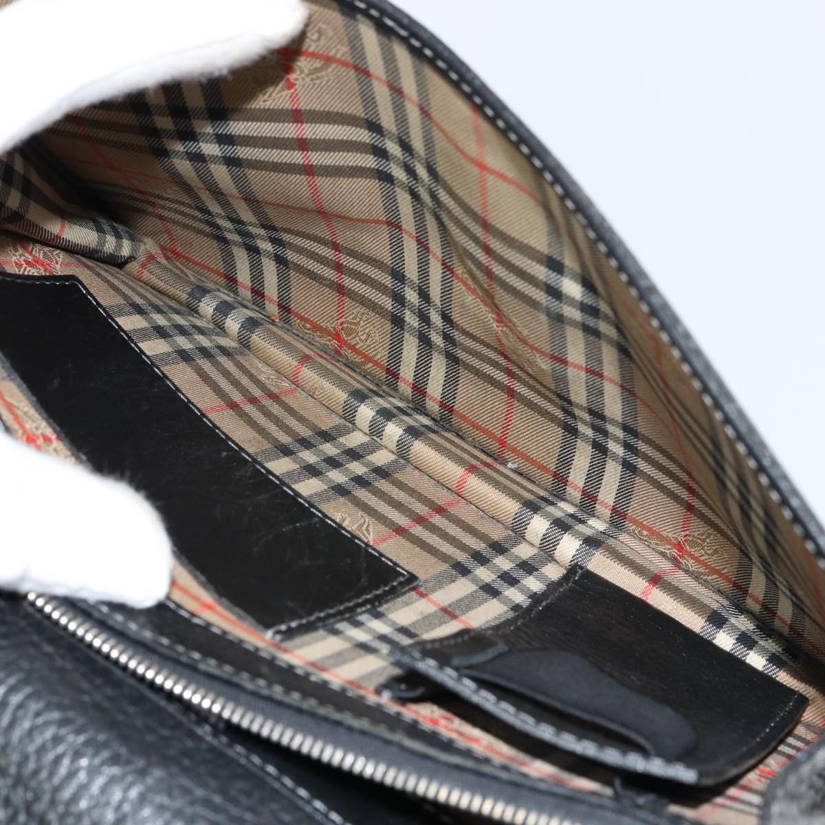 Burberrys Clutch Bag Leather Black Auth ka790