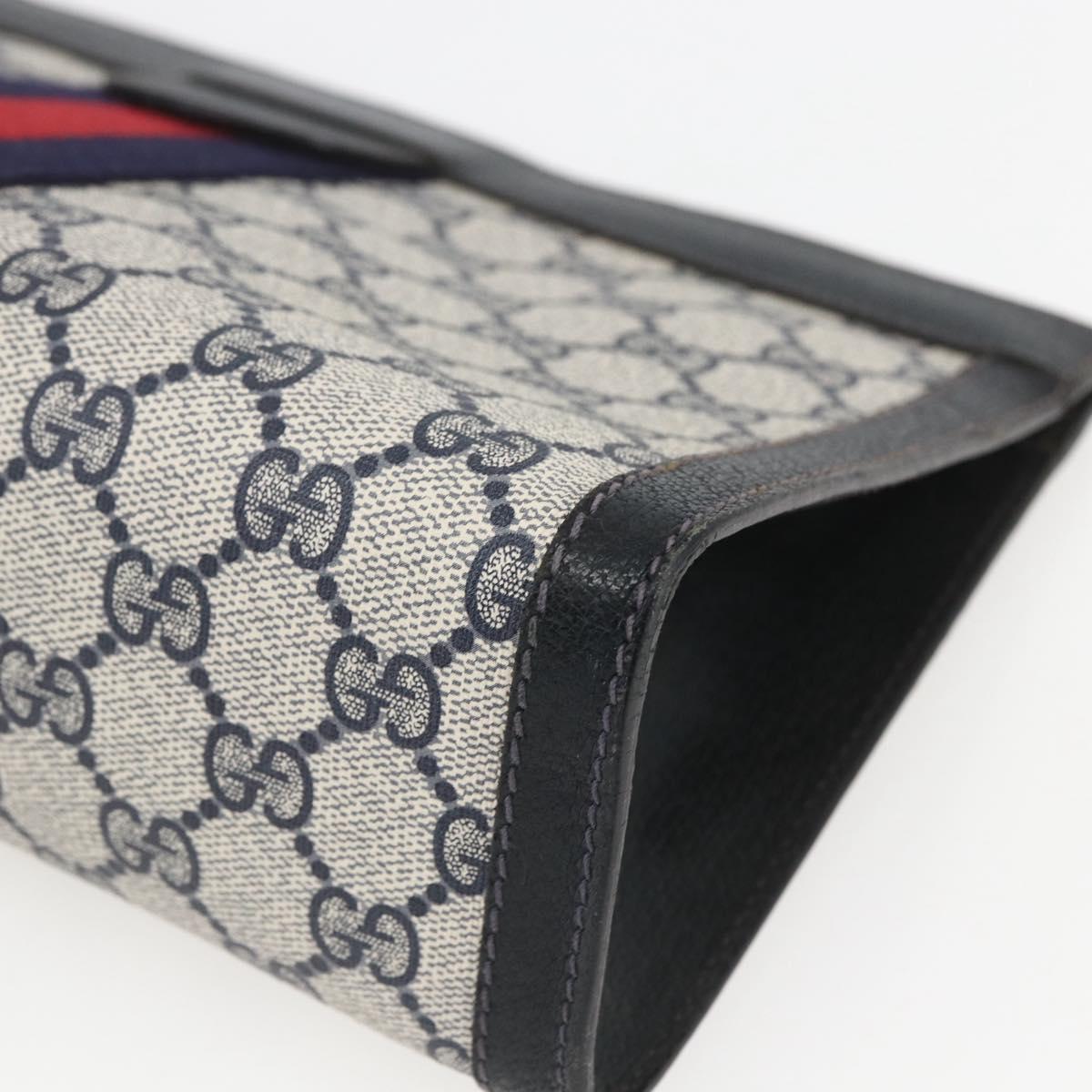 GUCCI GG Supreme Sherry Line Clutch Bag PVC Navy Red 84 014 2125 23 Auth ka792