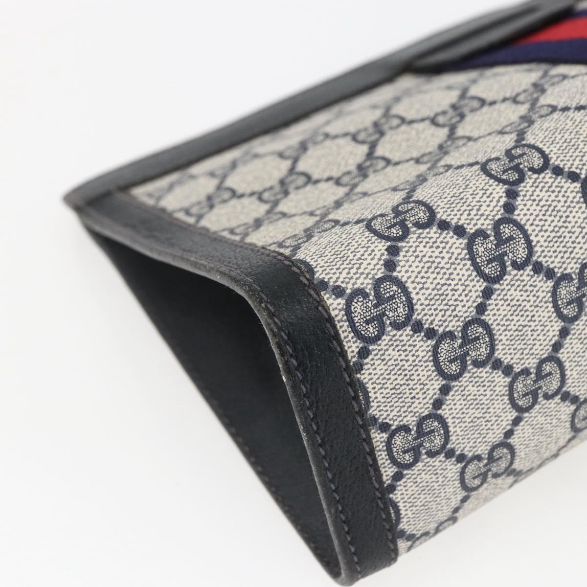 GUCCI GG Supreme Sherry Line Clutch Bag PVC Navy Red 84 014 2125 23 Auth ka792
