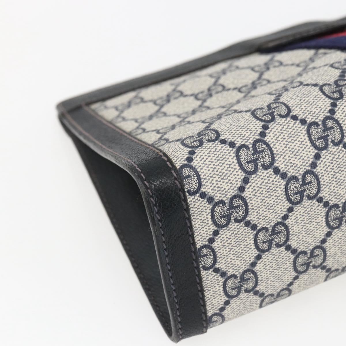 GUCCI GG Supreme Sherry Line Clutch Bag PVC Navy Red 84 014 2125 23 Auth ka792