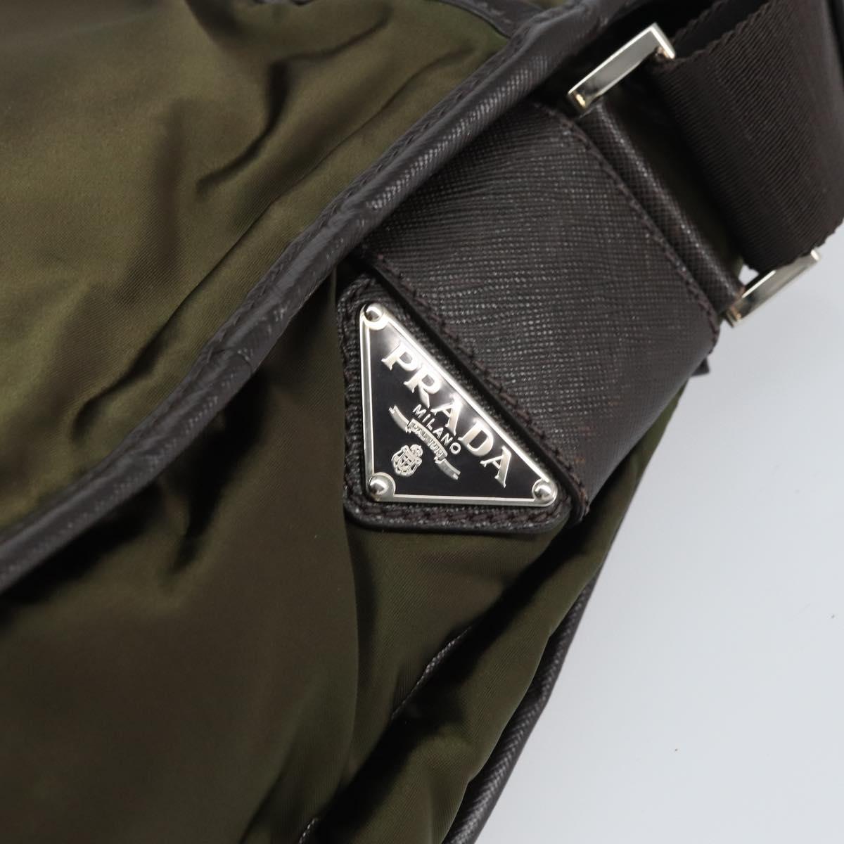 PRADA Shoulder Bag Nylon Khaki Silver Auth ka810