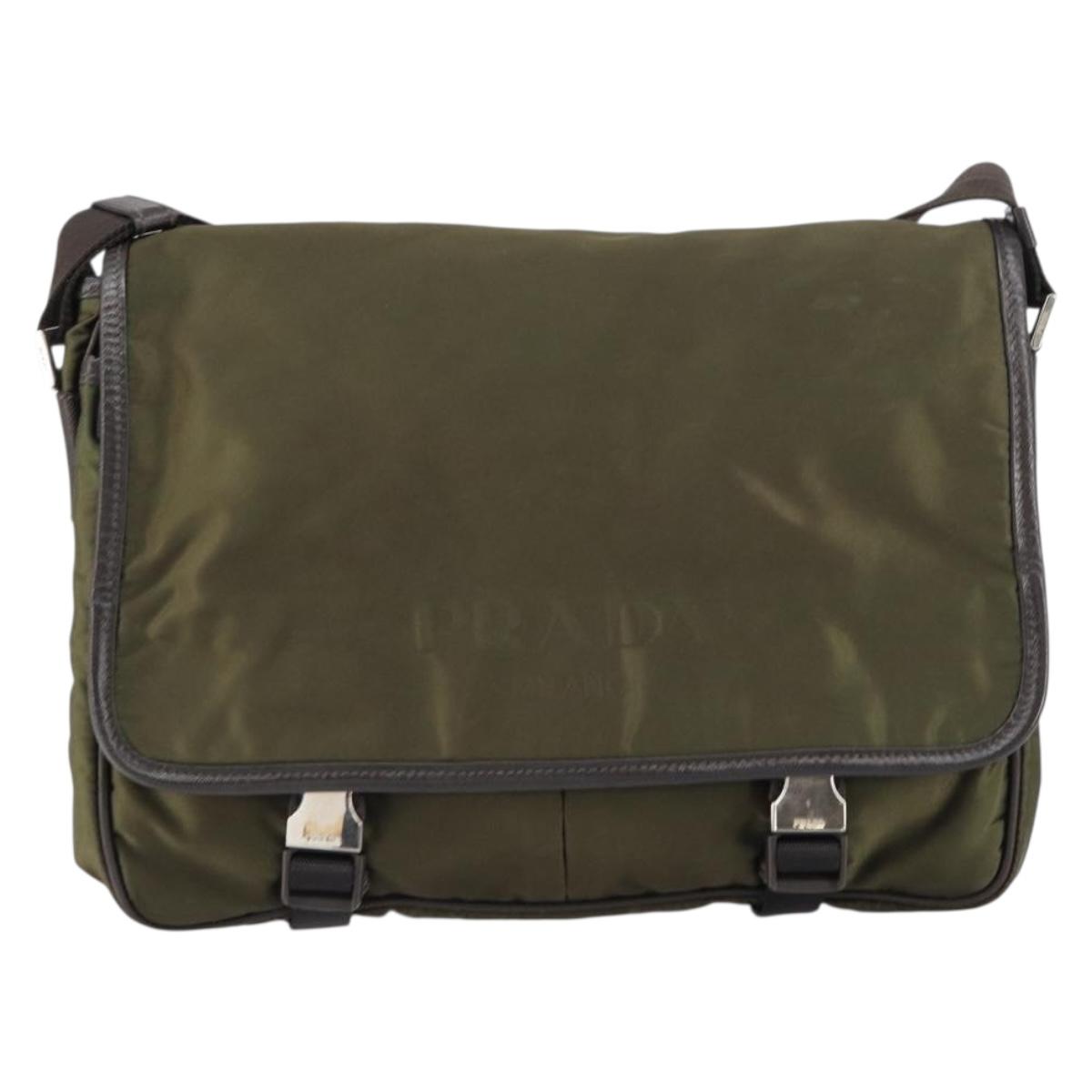 PRADA Shoulder Bag Nylon Khaki Silver Auth ka810