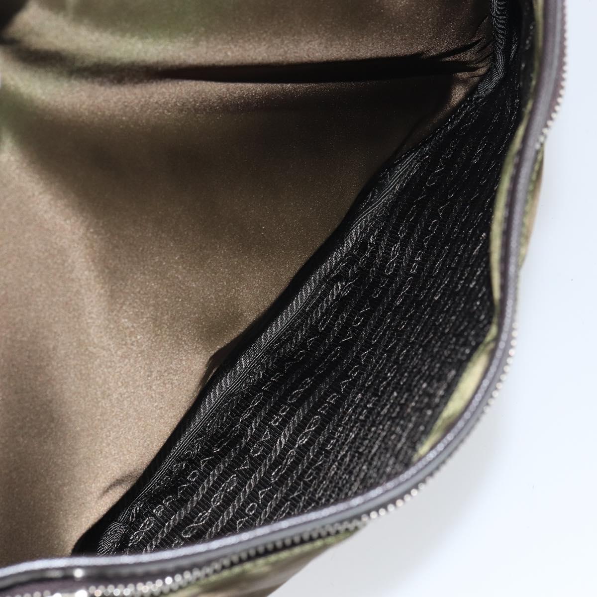 PRADA Shoulder Bag Nylon Khaki Silver Auth ka810