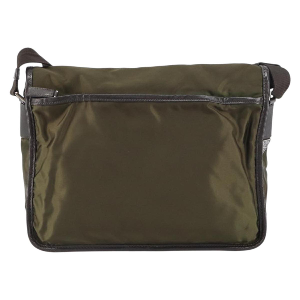 PRADA Shoulder Bag Nylon Khaki Silver Auth ka810