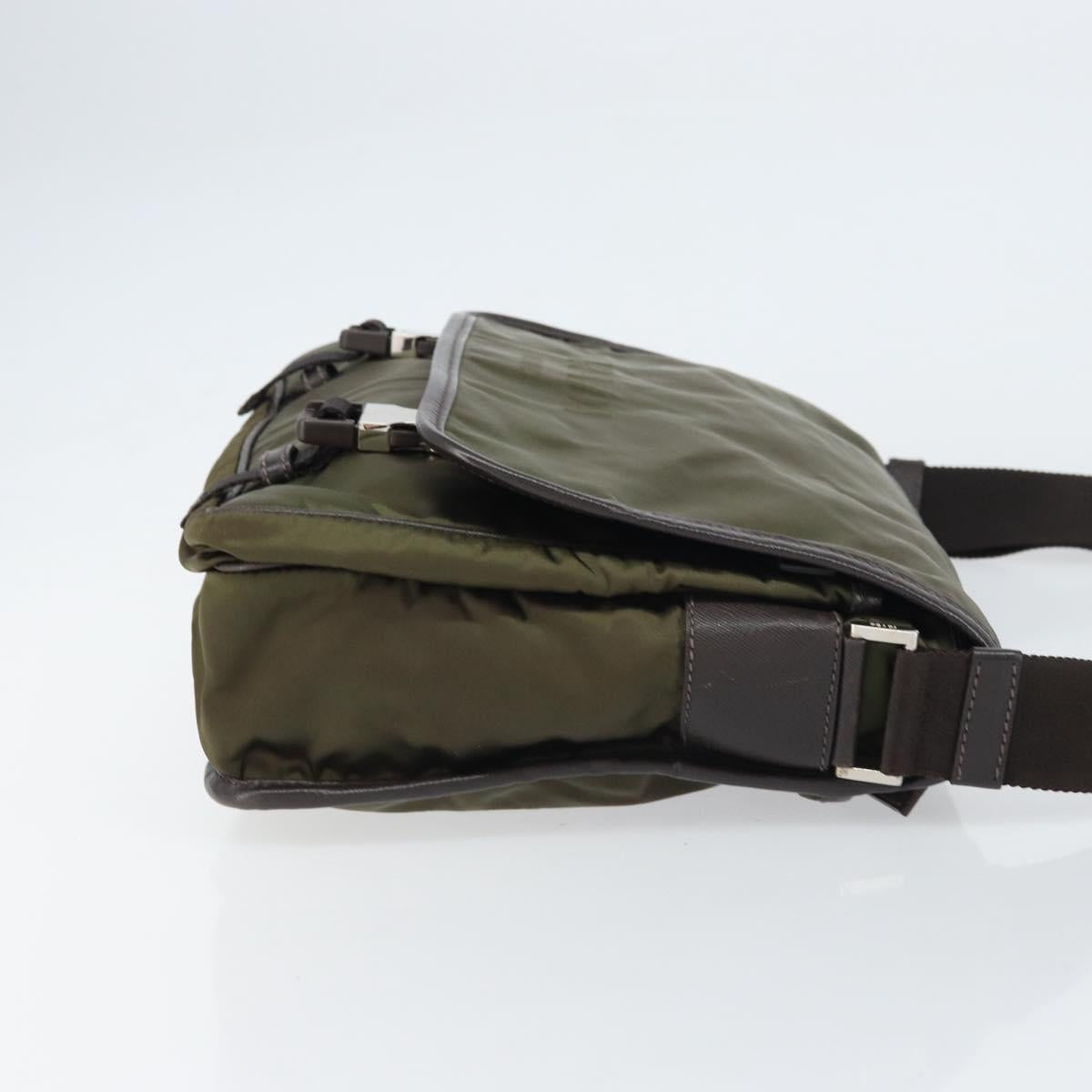 PRADA Shoulder Bag Nylon Khaki Silver Auth ka810