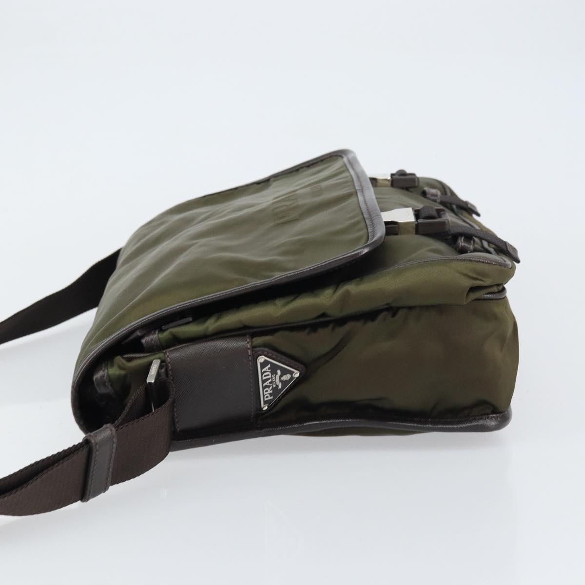PRADA Shoulder Bag Nylon Khaki Silver Auth ka810