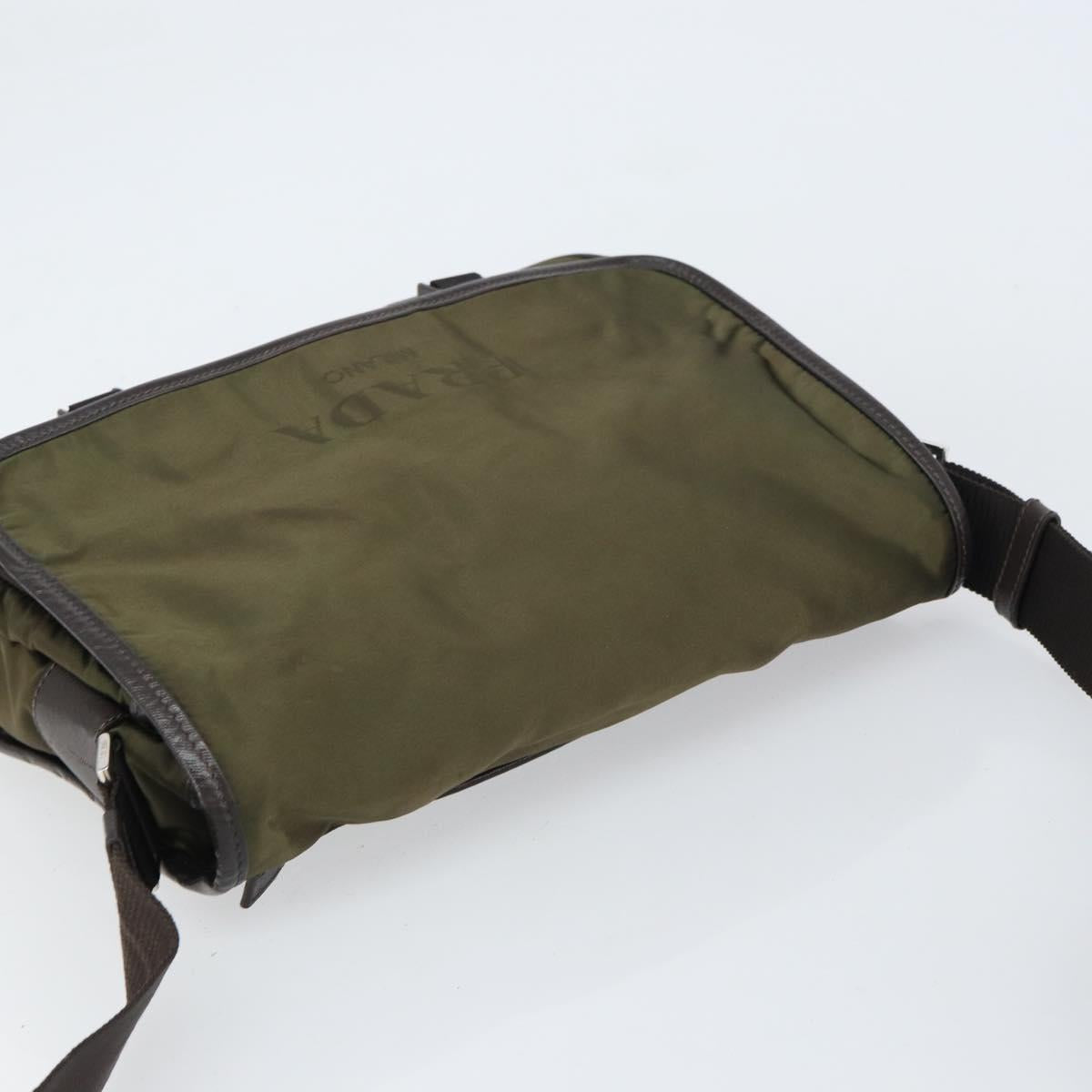 PRADA Shoulder Bag Nylon Khaki Silver Auth ka810