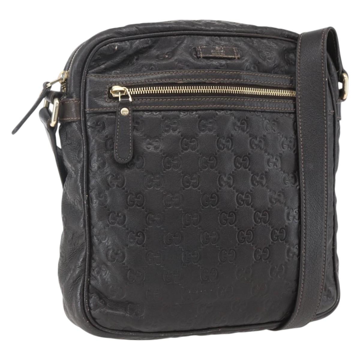 GUCCI Guccissima GG Canvas Shoulder Bag Leather Brown Gold 201448 Auth ka814