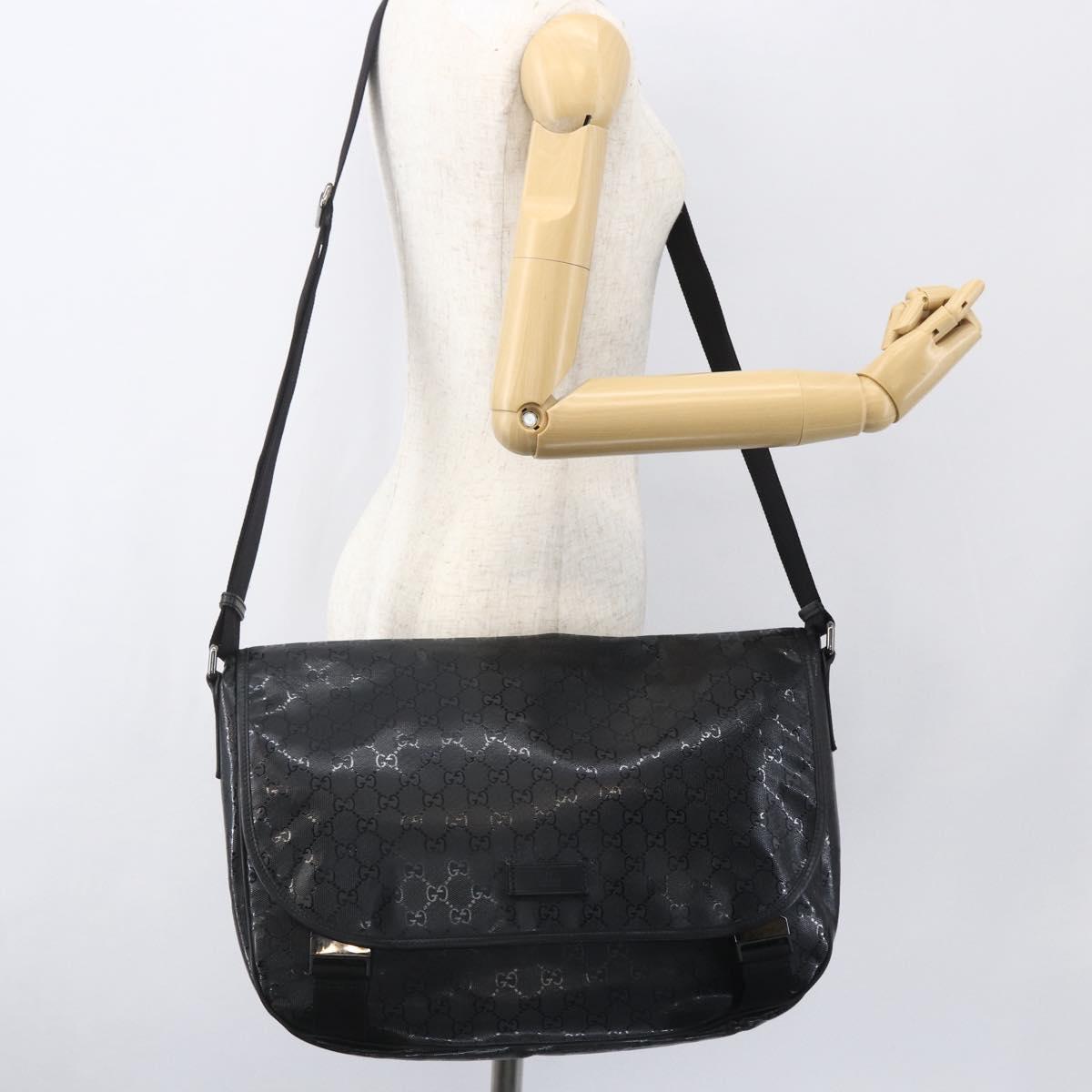 GUCCI GG implementation Bag Coated Canvas Black Silver 201725 Auth ka831
