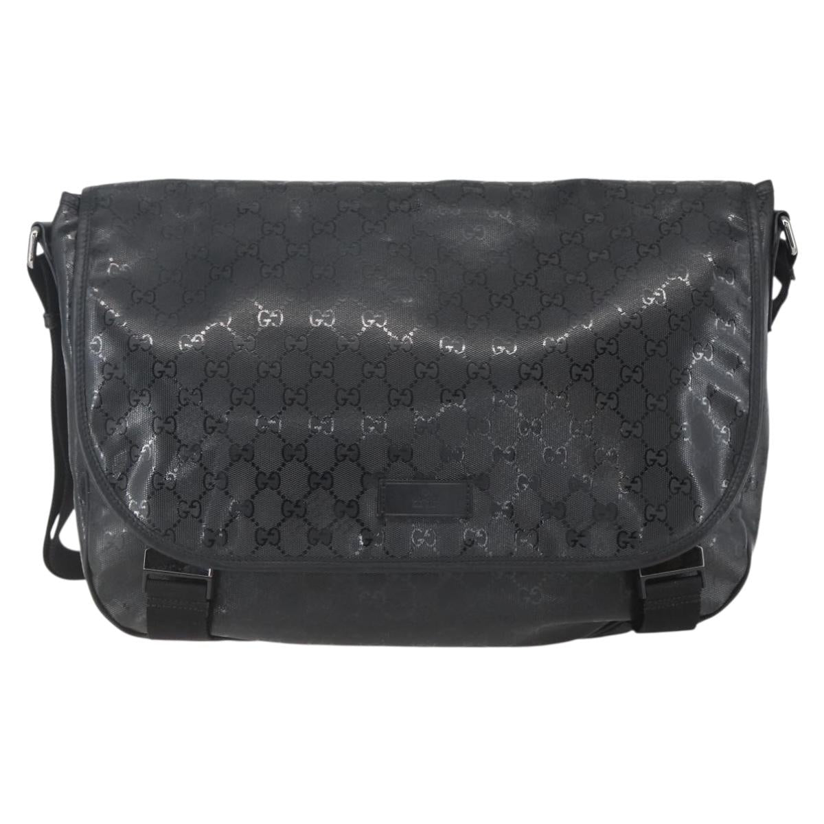 GUCCI GG implementation Bag Coated Canvas Black Silver 201725 Auth ka831