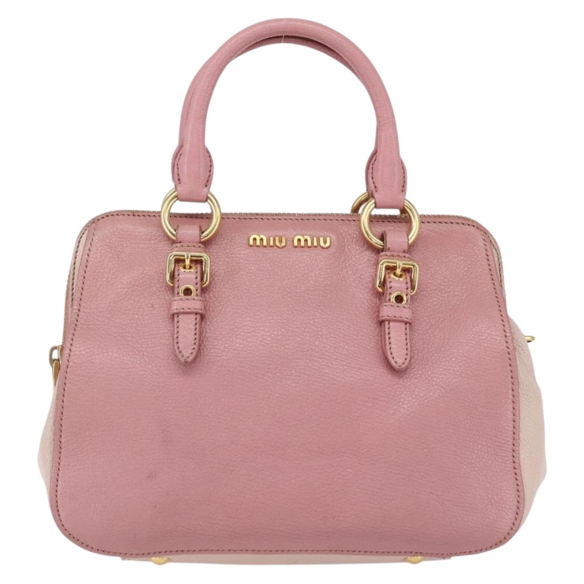 Miu Miu Hand Bag Leather 2way Pink Gold Auth ka838